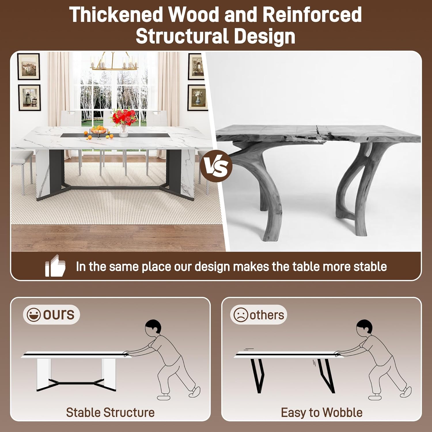 ANPOO 7-Piece Kitchen Dining Set for 4-8 People, 71" Rectangle Waterproof Wooden Table with 6 Chairs, Easy Clean Farmhouse Dining Table for Dining Room & Kitchen