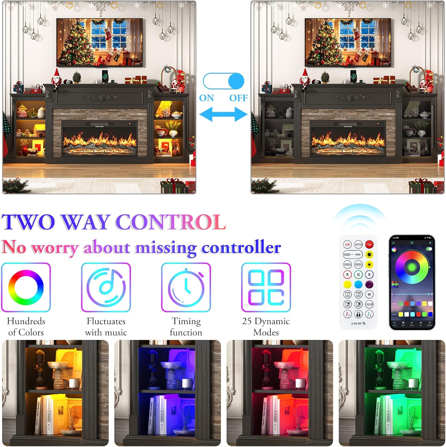 ANPOO 85" Electric Fireplace with Mantel, Fireplace TV Stand with 36" Fireplace for TVs Up to 95 Inch, 37.6" Tall Farmhouse Entertainment Center with LED Lights & Charging Station, Carved Decoration