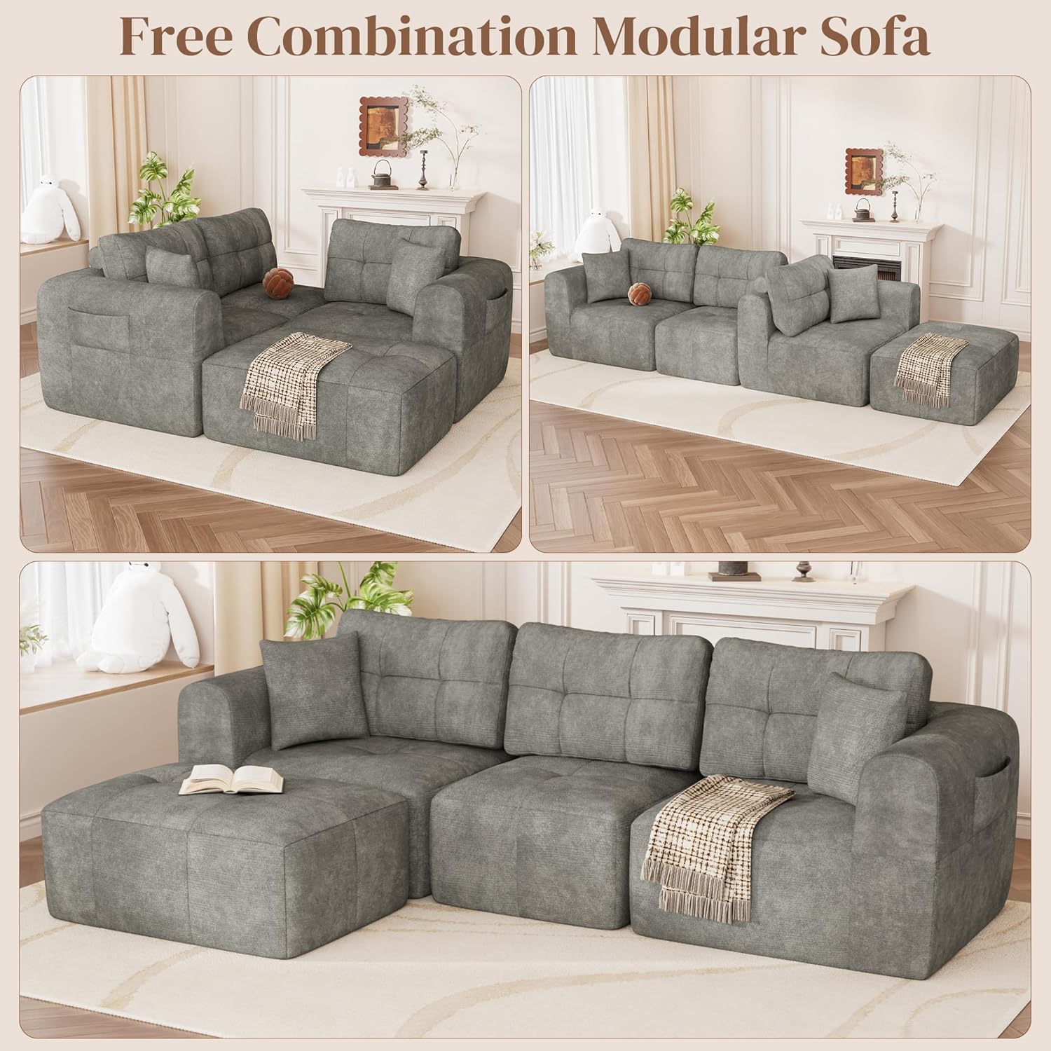 ChVans 110" L-Shaped Sectional Sofa with Convertible Left/Right Ottoman, Boneless Sofa with Oversized Chaise & Layered Cushion, Upholstered Couches for Living Room Bedroom, No Assembly