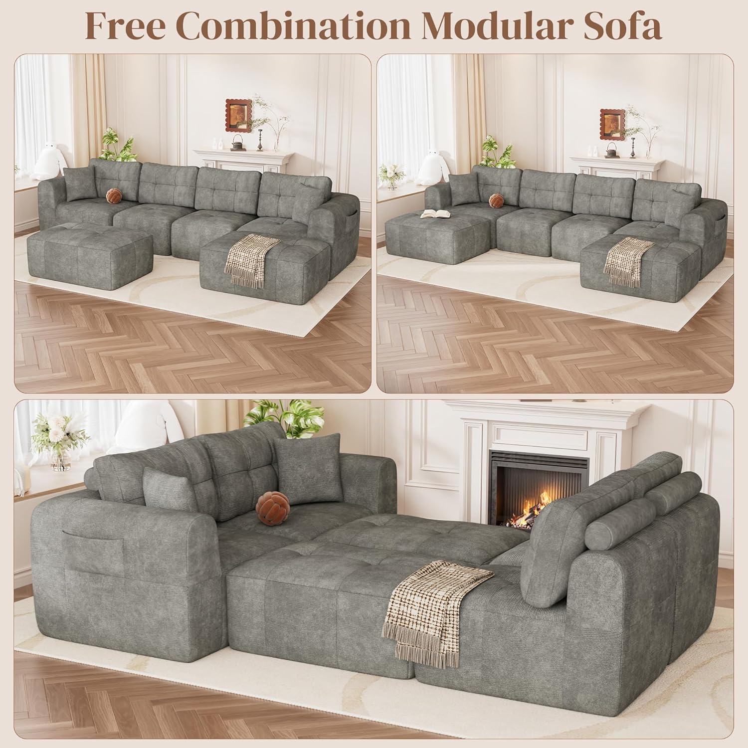 ChVans 110" L-Shaped Sectional Sofa with Convertible Left/Right Ottoman, Boneless Sofa with Oversized Chaise & Layered Cushion, Upholstered Couches for Living Room Bedroom, No Assembly