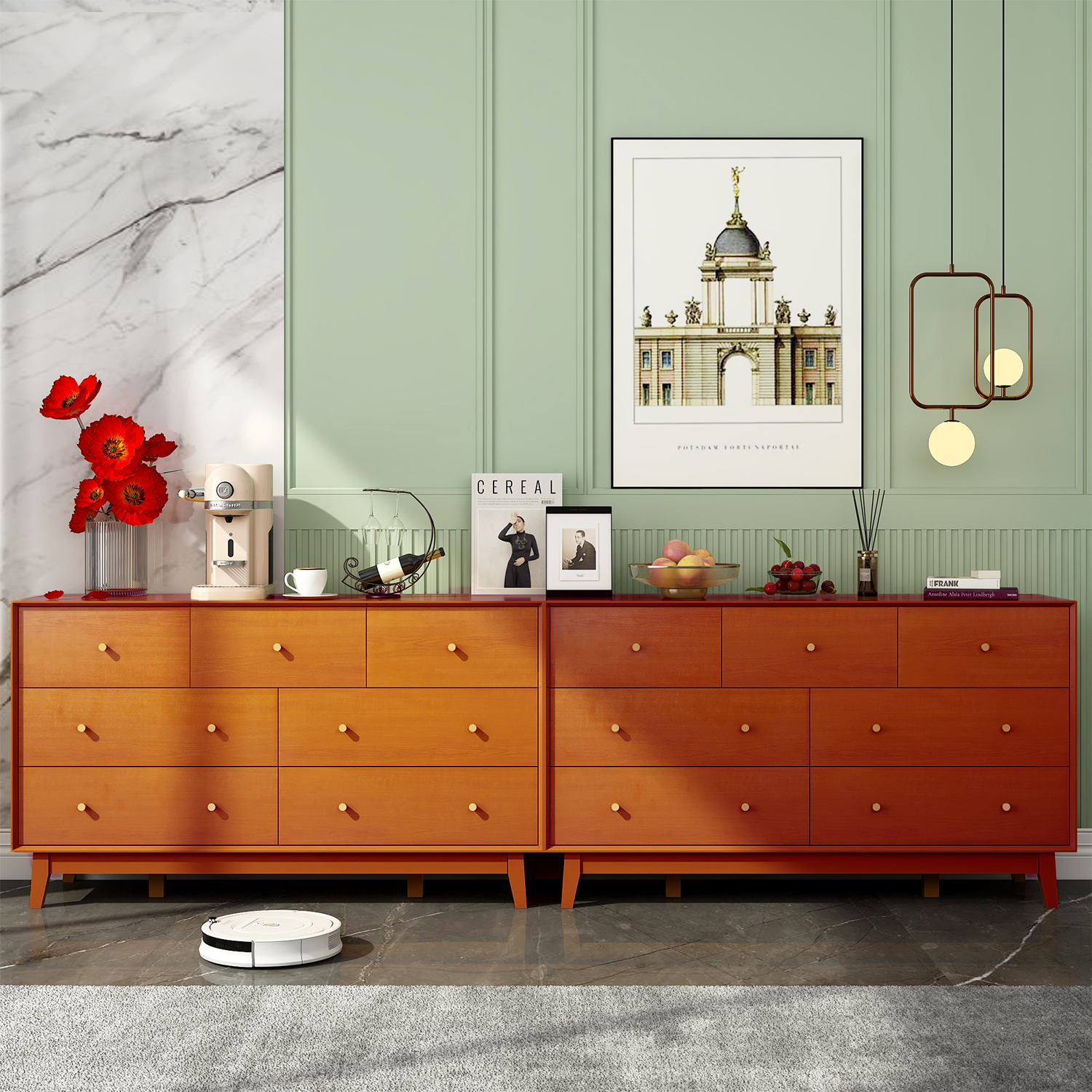 ChVans 7 Drawer Dresser for Bedroom, Wood Dressers with Metal Handles, Storage Cabinet Dressers for Bedroom, Hallway, Kids Room, Entryway, Hallway