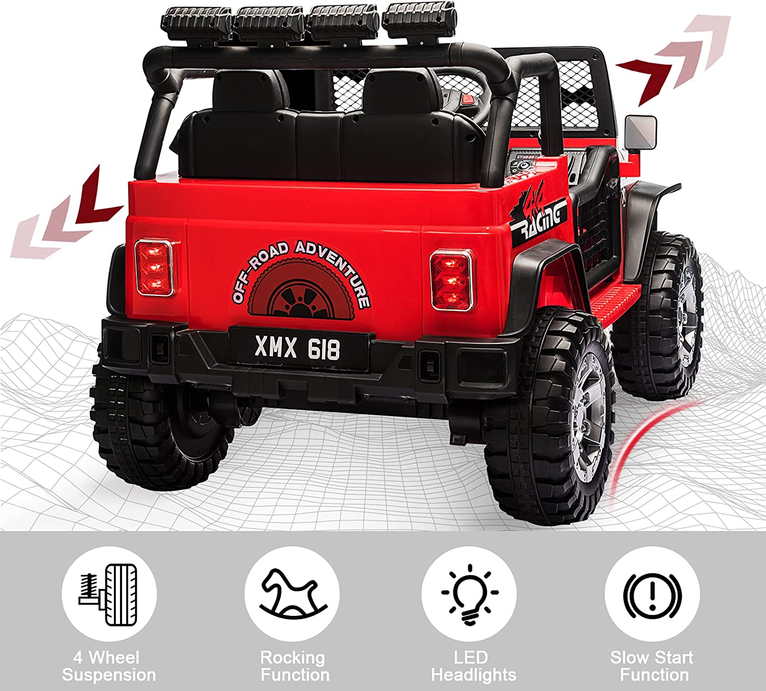 12 V Kids Ride On Truck, 2-Seater Battery Powered Toy Car w/ Remote Control, Spring Suspension, Bluetooth, LED Lights