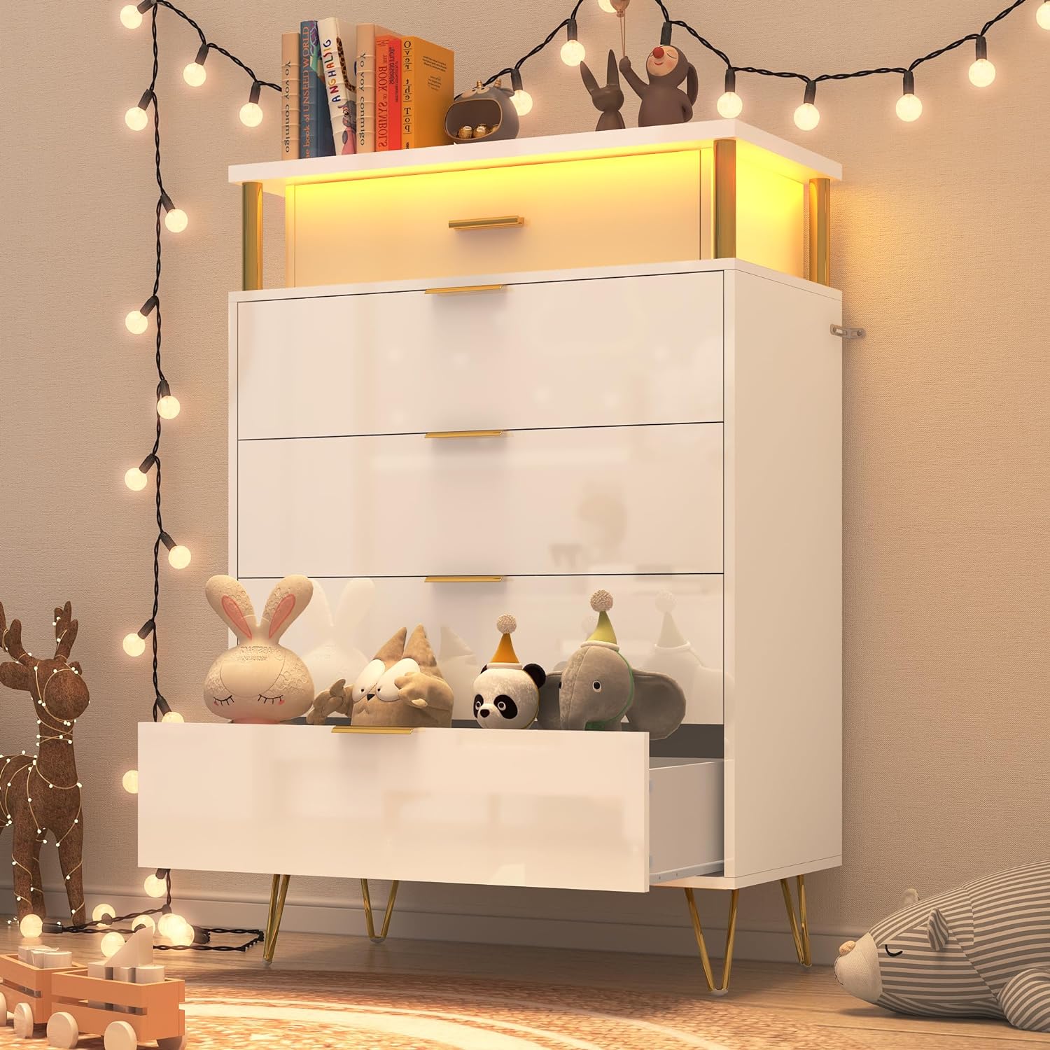 ChVans Black Dresser with LED Lights for Bedroom, Black Tall Closet Storage 5 Drawer Dresser, Chest of Drawers for Bedroom, Living Room, Hallway