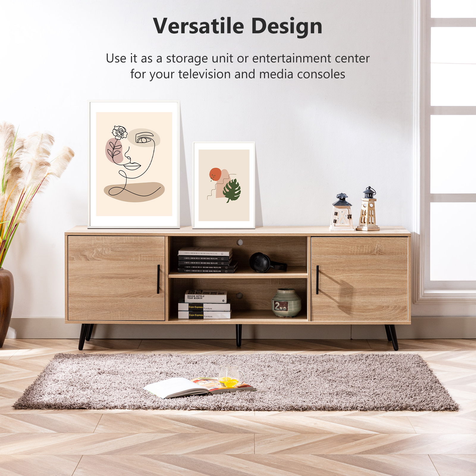 ChVans 70 Inch Mid Century Modern TV Stand for TVs up to 75 inches, Wood TV Stand with Storage, Entertainment Center for Living Room Bedroom, TV Media Console