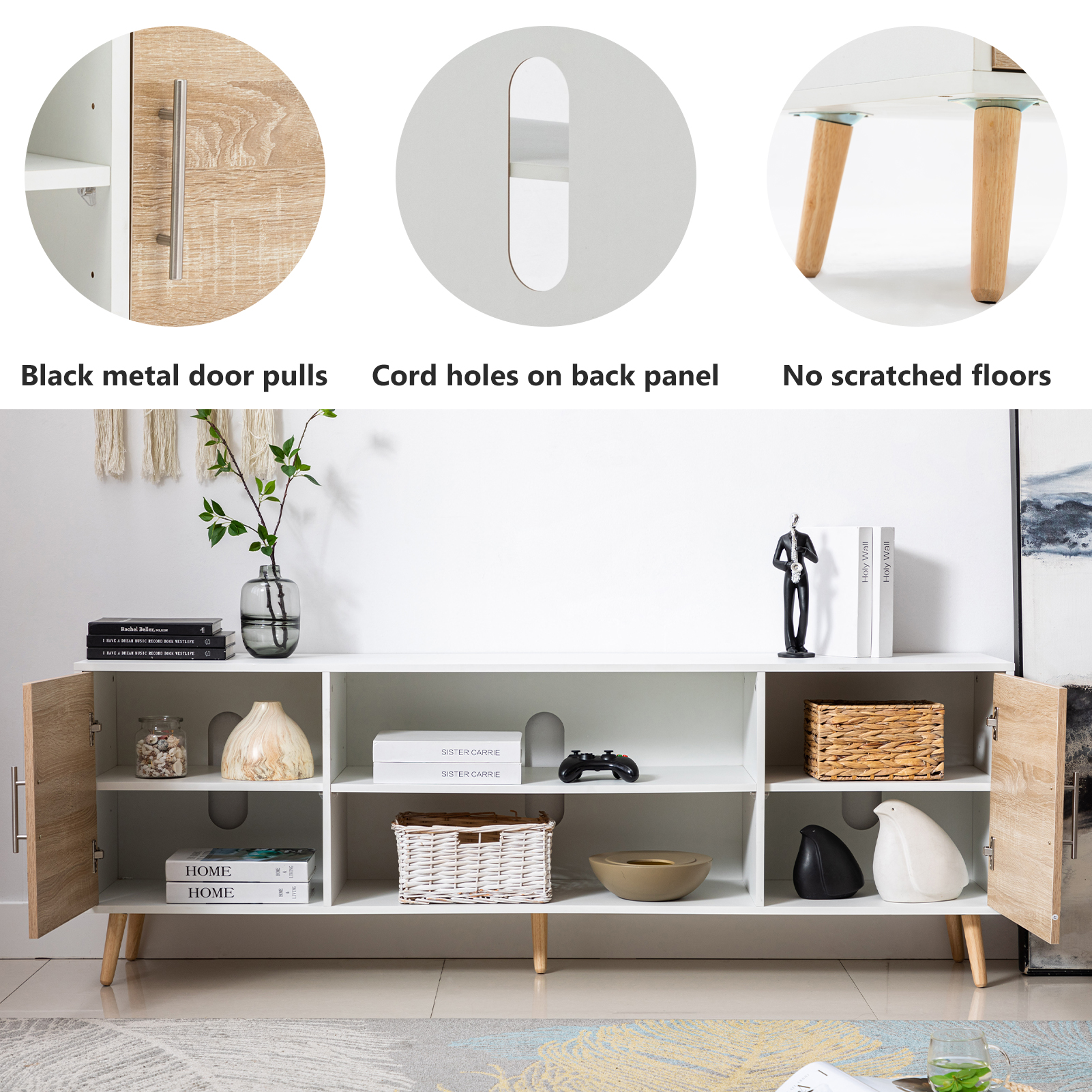 ChVans 70 Inch Mid Century Modern TV Stand for TVs up to 75 inches, Wood TV Stand with Storage, Entertainment Center for Living Room Bedroom, TV Media Console