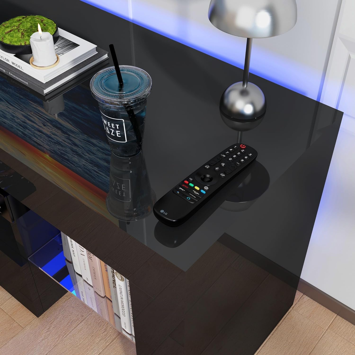 ChVans LED TV Stand for 65/75/85 inch TV, High Glossy Modern Entertainment Center with Drawer and LED Lights