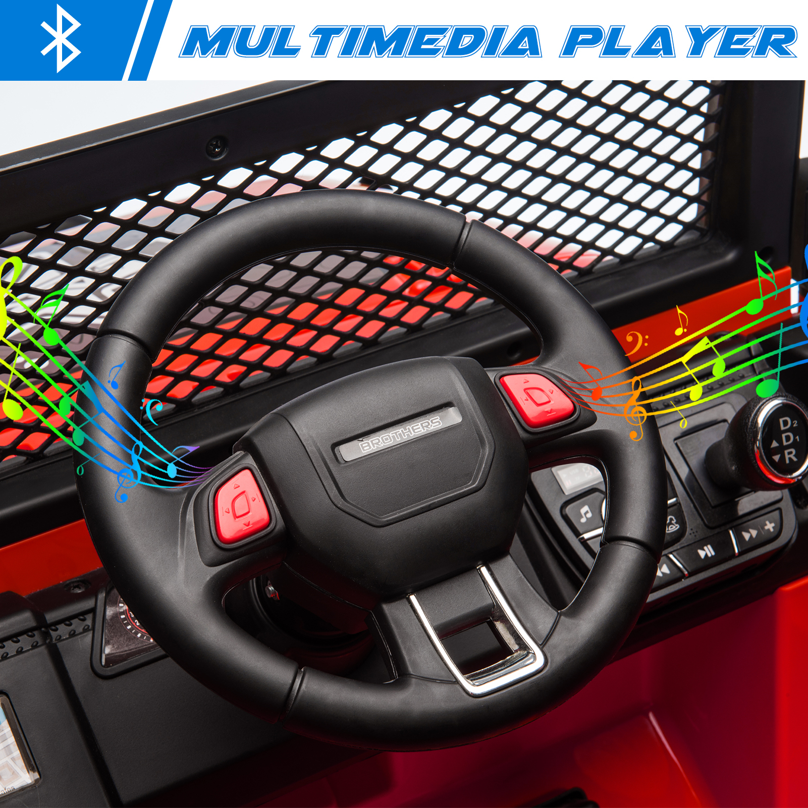 PWFE 12 Volt Kids Electric Car Kids Ride On Car with Remote Control, 2 Seats Kids Jeep with LED Lights, Wheels Suspension, Music, Horn, 110lbs Load(Black)