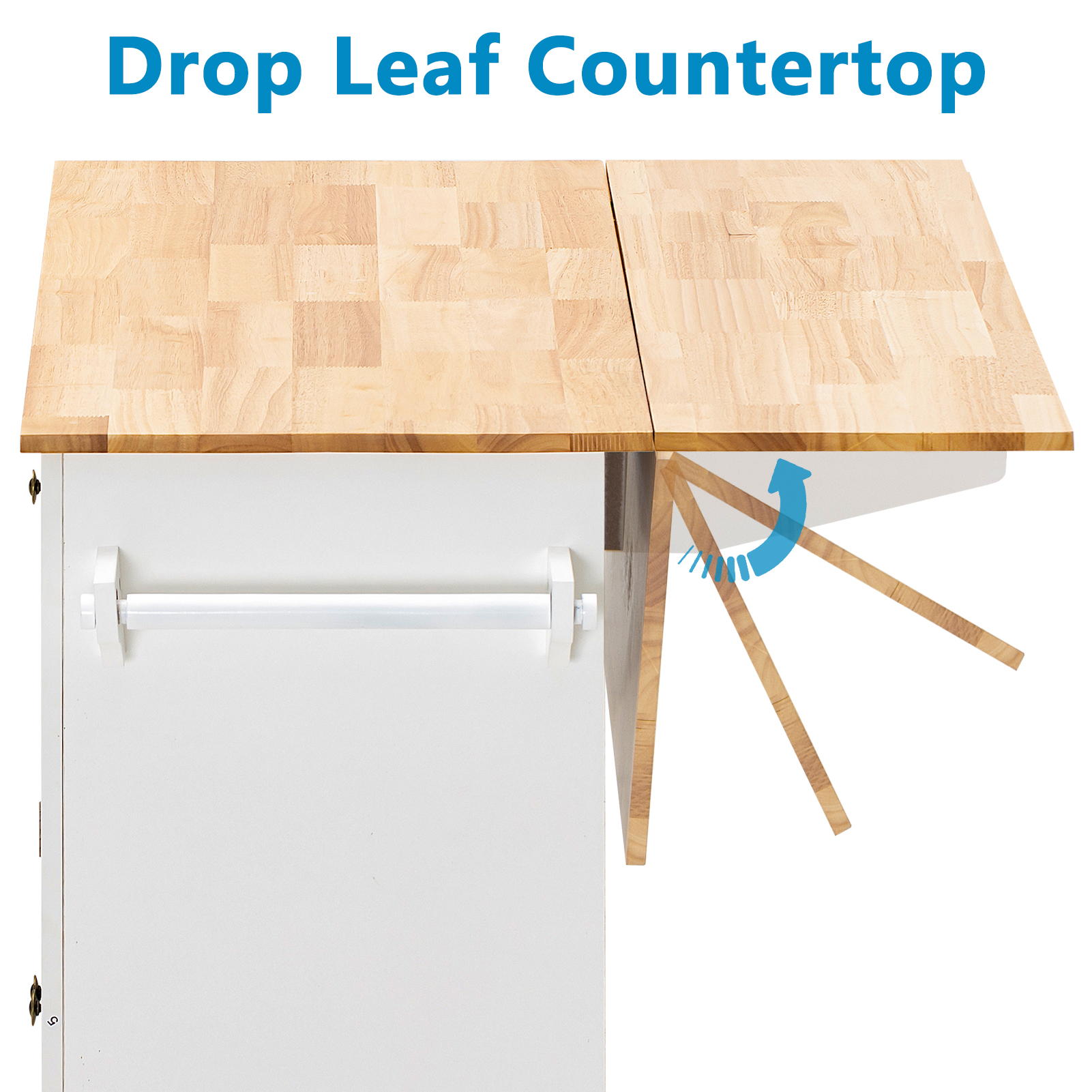 CAIDI Rolling Kitchen Island with Drop Leaf, Kitchen Cart with Rubber wood Countertop, Lockable Casters, Adjustable Shelves, Matte(Black-51.2"x29.5"x35.8")