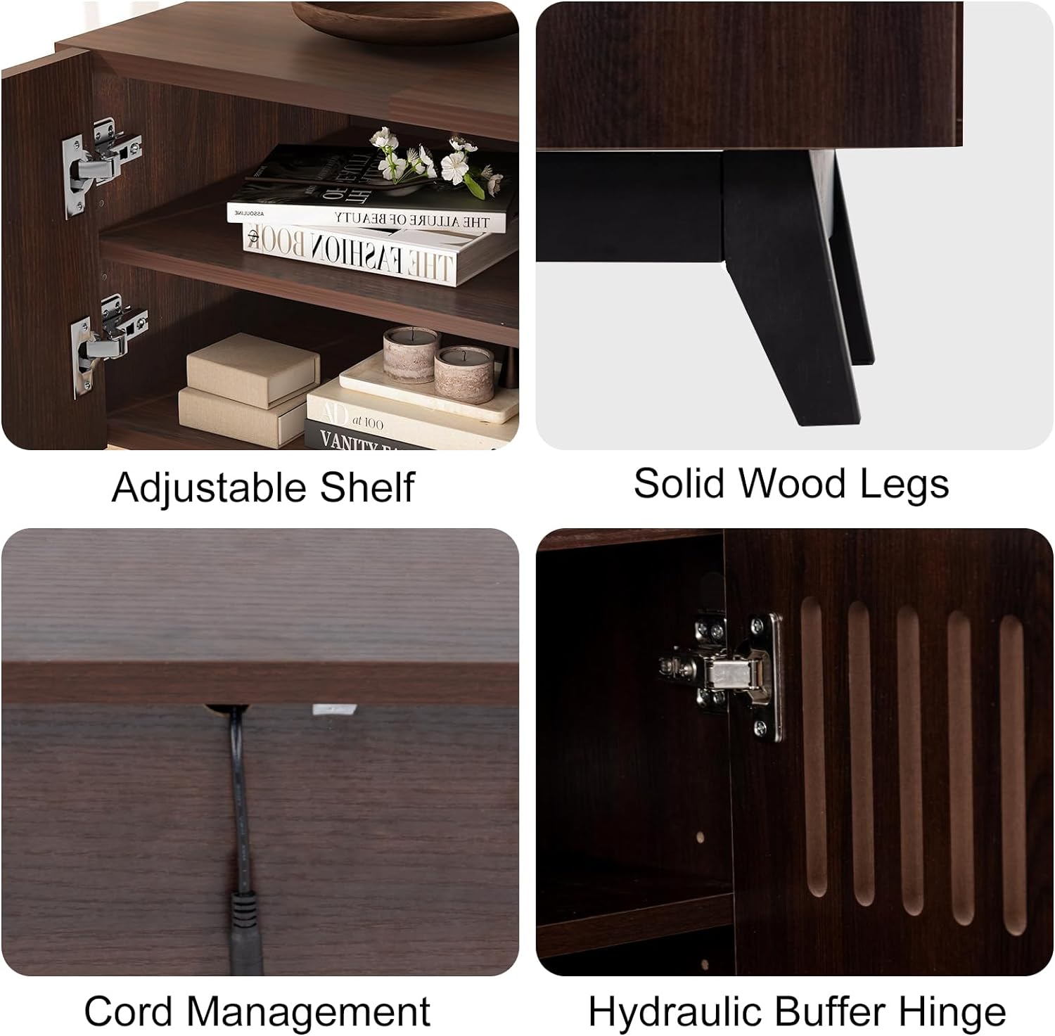 74 inch Mid-Century Modern TV Stand with LED Lights, Farmhouse TV Media Console Cabinet for TVs Up to 85 Inches, 4 Door Wood Shelf Entertainment Center with Storage, for Living Room