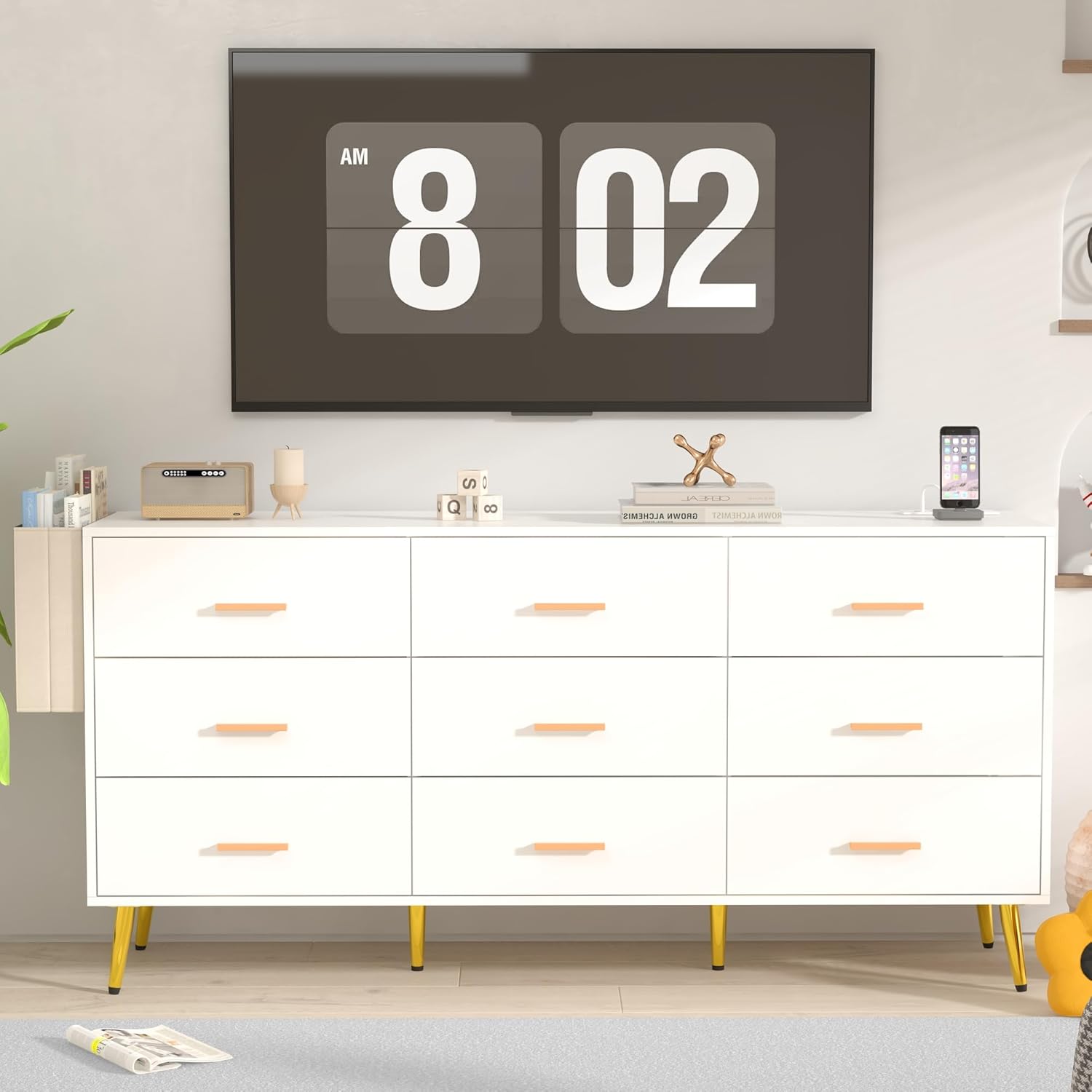 Yaoping 9 Drawer Dresser for Bedroom, Modern Wood Dresser with Wide Drawers and Metal Handles, Storage Chest of Drawers for Living Room Hallway Entryway