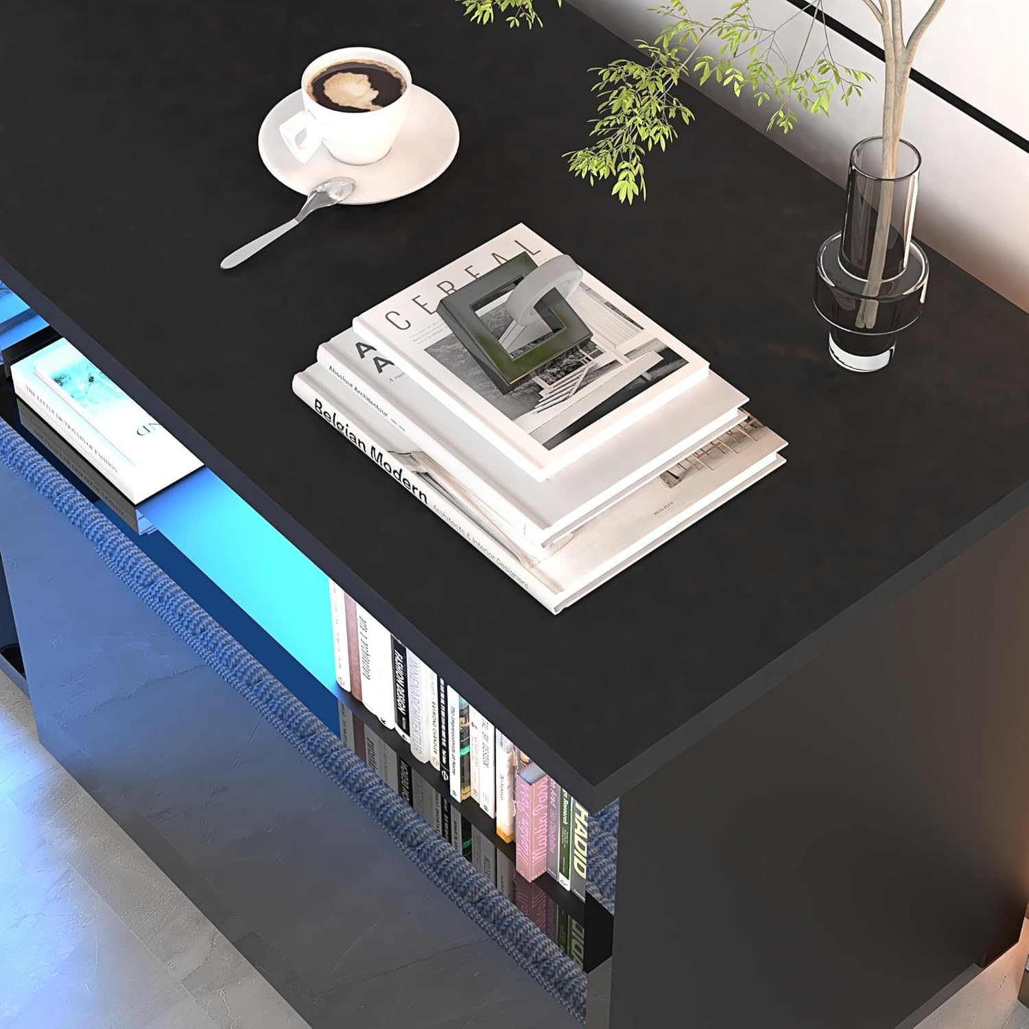 ANPOO LED TV Stand for 70/75/80 inch TV, High Glossy Entertainment Center with Drawer and Led Lights, Media Console for Living Game Room Bedroom