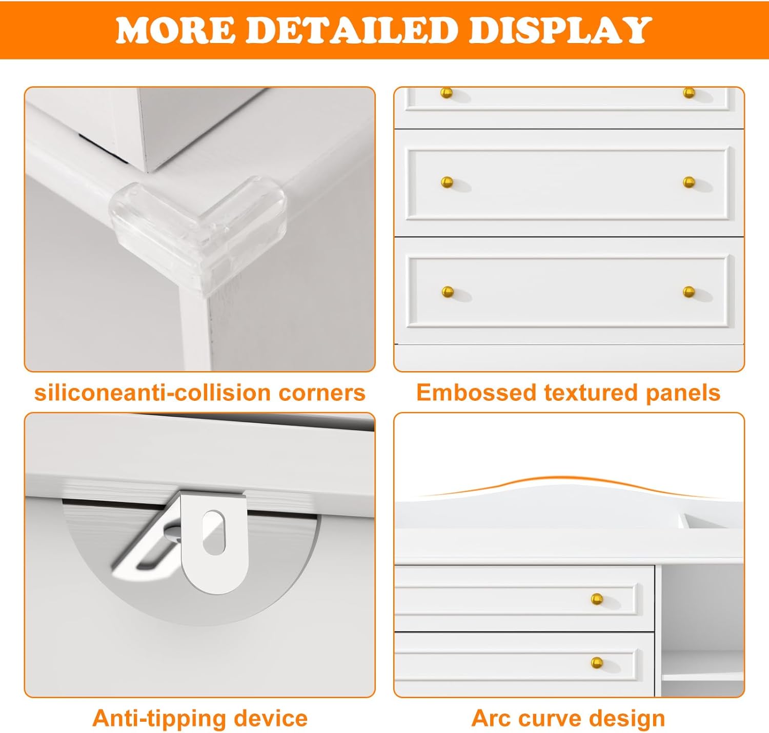 ChVans Changing Table Dresser, Baby Classic Nursery Dresser with 5 Drawers and 2 Shelves, Wood Chest of Drawers Nursery Storage Kids Organizer