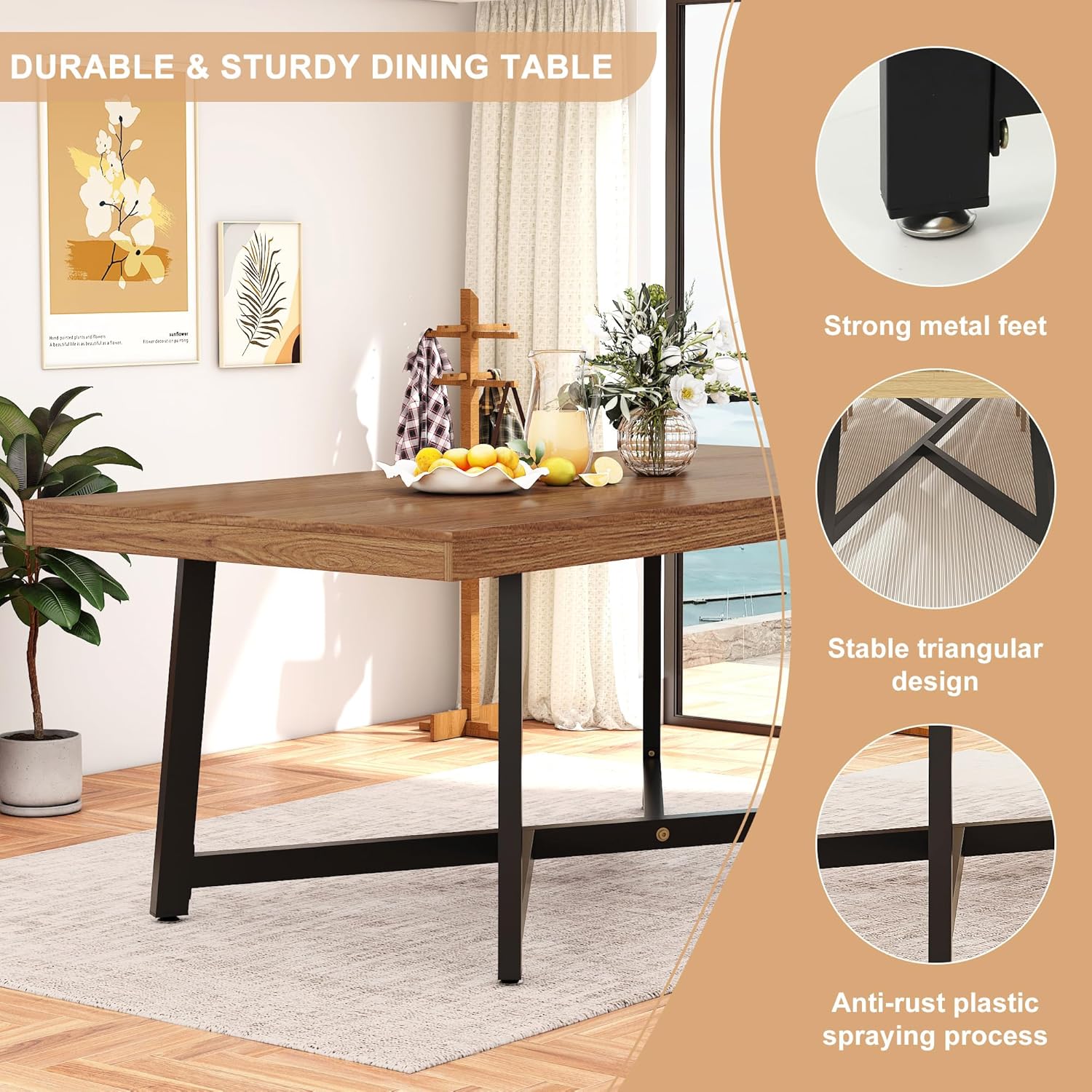 ChVans 71 Inch Farmhouse Dining Table for 4-8 People, Large Kitchen Table with Adjustable Heavy Duty Metal Leg, Rectangular Dining Table for Gathering, Kitchen, Dining Living Room