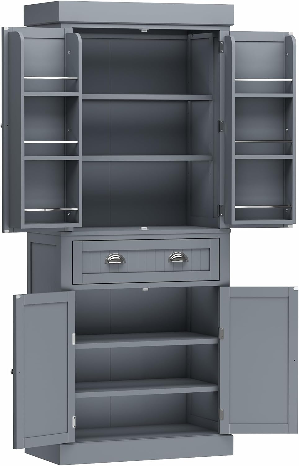 ChVans 72" Tall Kitchen Pantry with 4 Doors, Storage Cabinet with 1 Large Drawer 6 Hanging Shelves, Freestanding Cupboard for Dining Room Living Room