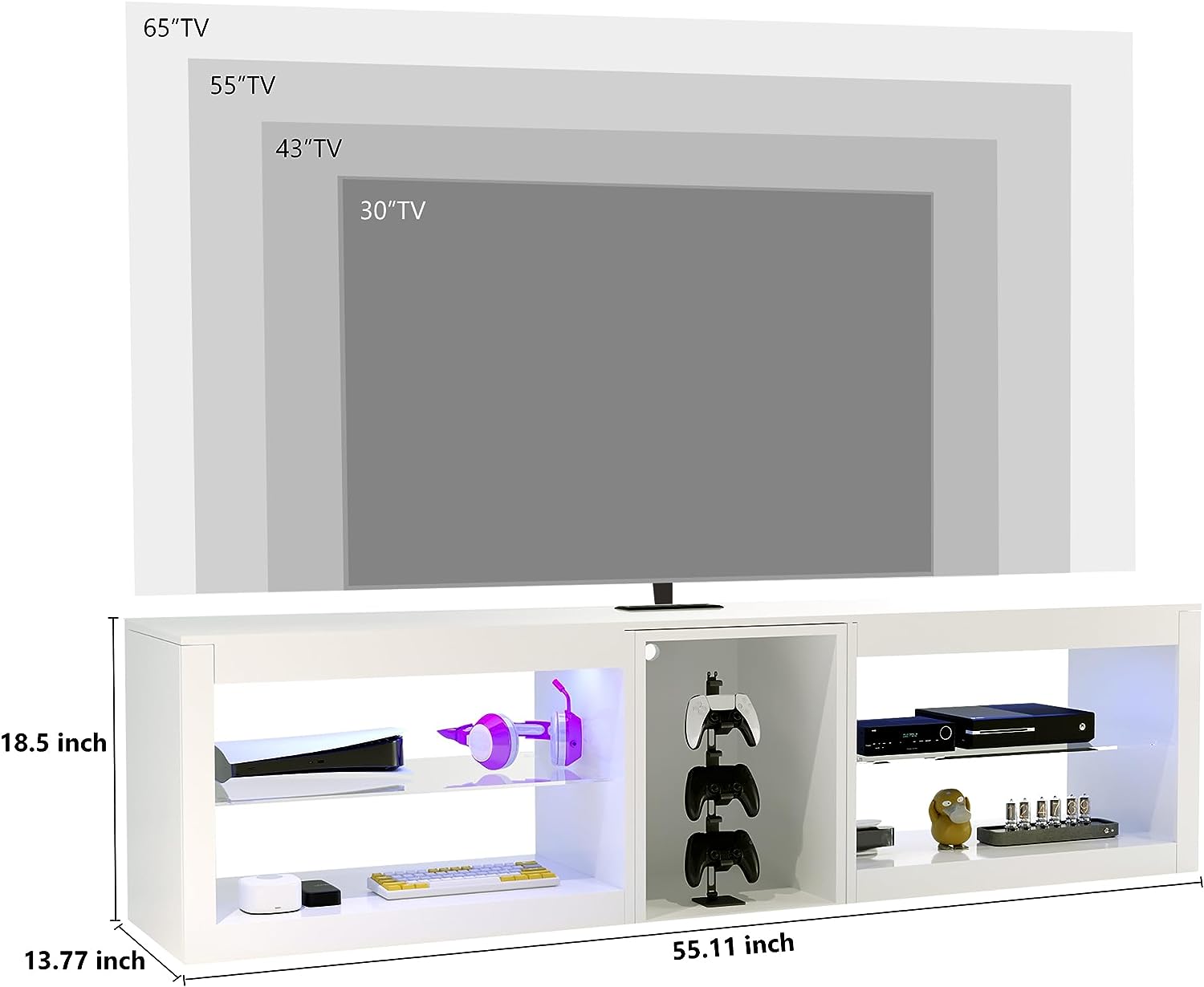 ChVans Modern LED TV Stand for TVs up to 70" with Adjustable LED Lights/Outlet, High Gloss Entertainment Center with Open Shelves Storage, Media Console TV Stands for Living Room, Game room, Bedroom