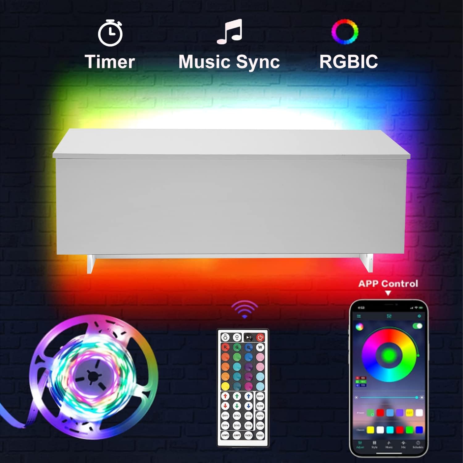 SHIYAO 47inch Modern LED Coffee Tables Lift Top with Storage and Hidden Compartment, High Glossy Coffee Tables with 20 Colors LED Light