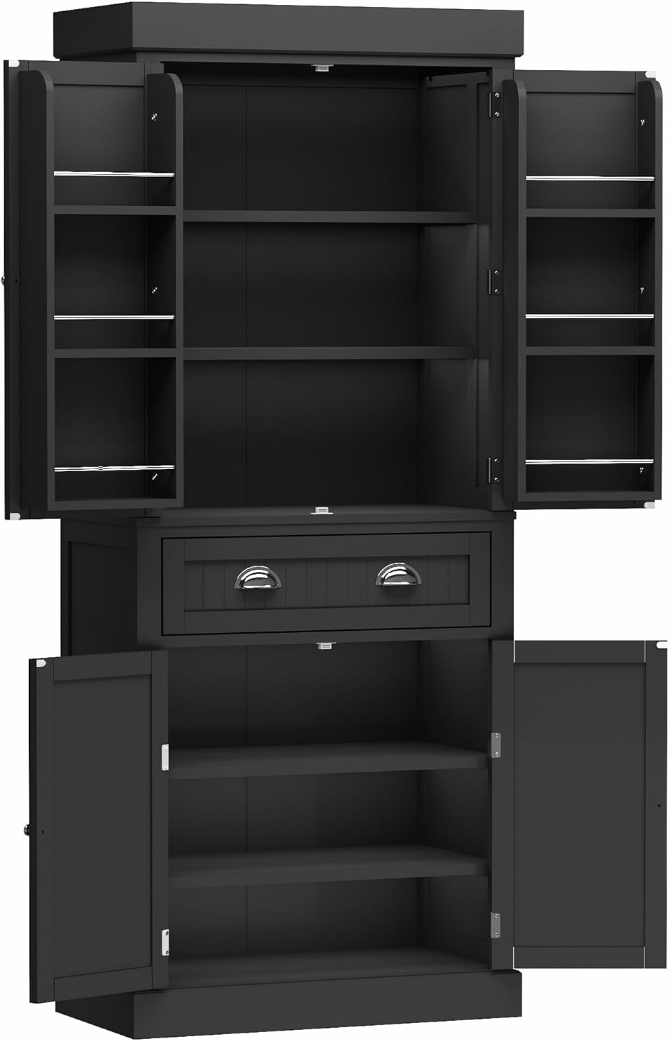 ChVans 72" Tall Kitchen Pantry with 4 Doors, Storage Cabinet with 1 Large Drawer 6 Hanging Shelves, Freestanding Cupboard for Dining Room Living Room