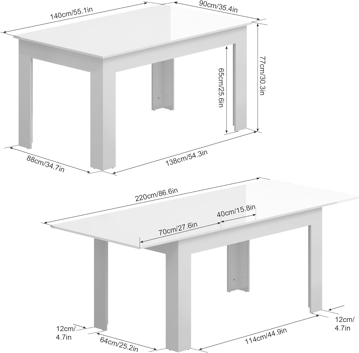 ChVans Large Mobile Extendable Dining Table for 6-10, Modern Wood Kitchen Table Rectangular Table for Dining Room, Living Room