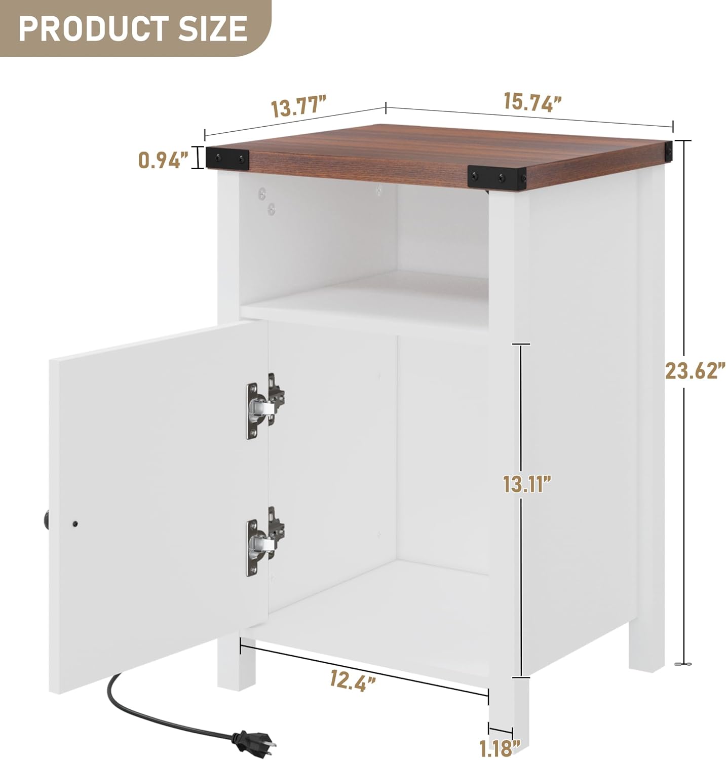ChVans Farmhouse LED Nightstand Set of 2 with Charging Station, Rustic End Table with Barn Door & Storage Shelf, Bedside Table for Bedroom, Living Room, Grey