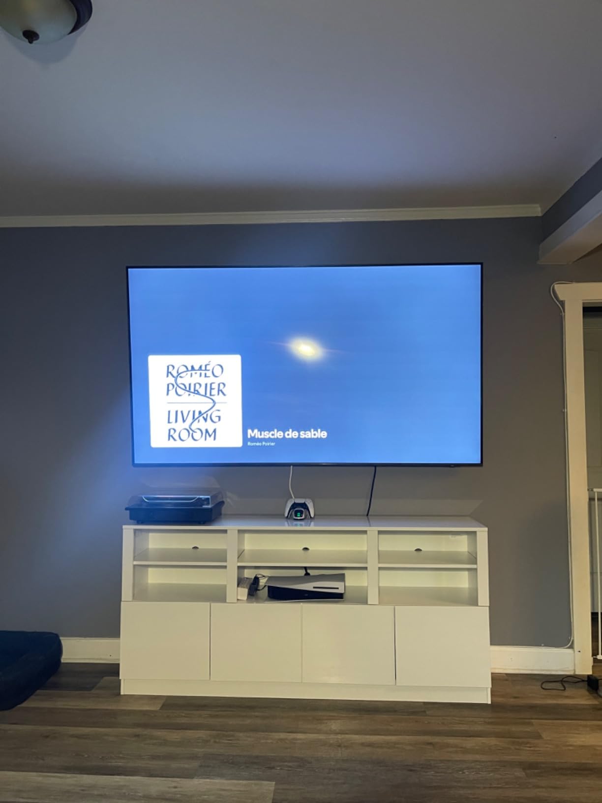 ANPOO LED TV Stand for 75” 80" 85" TVs, Tall Entertainment Center with 4 Door Storage Cabinets