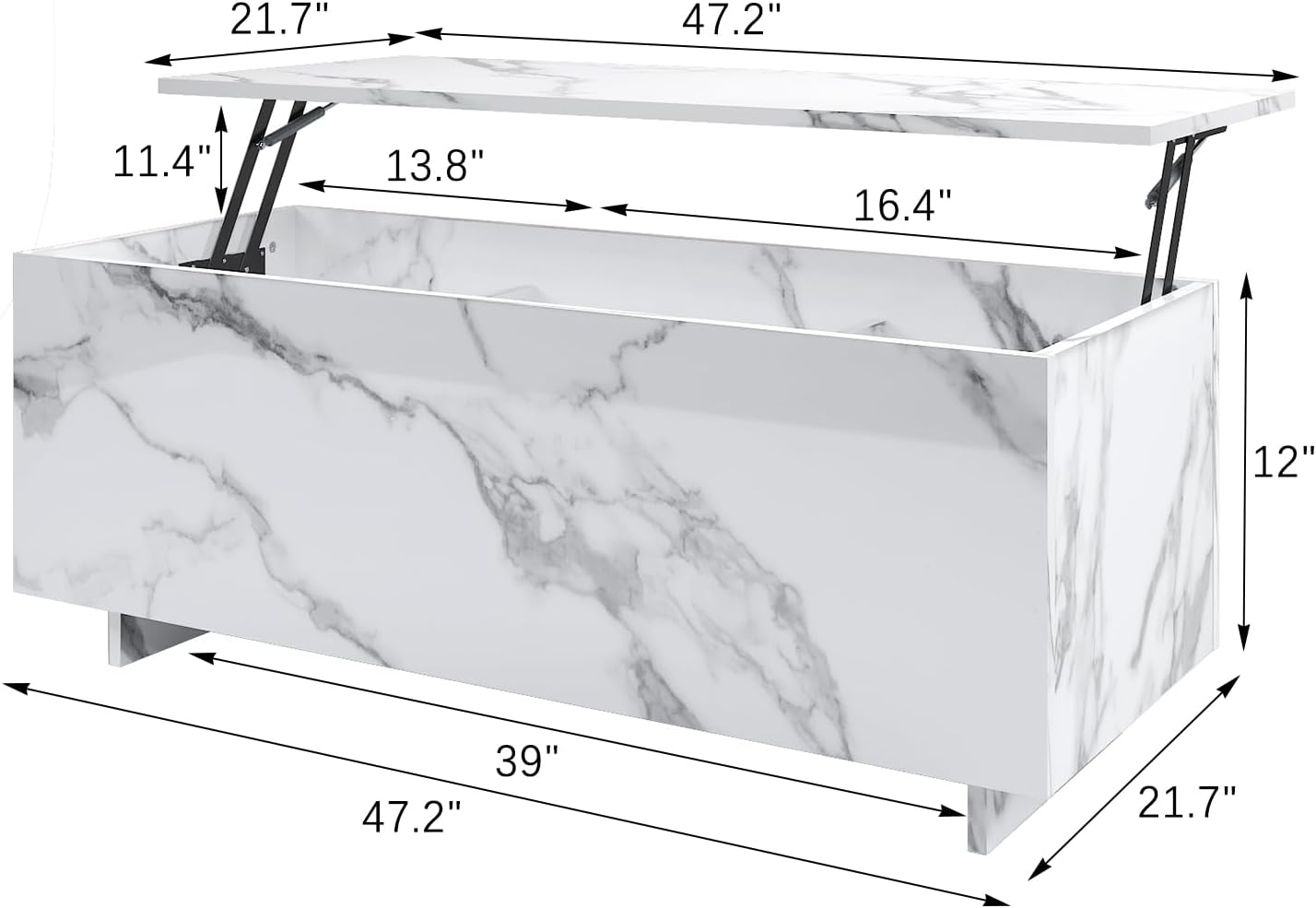 SHIYAO 47inch Modern LED Coffee Tables Lift Top with Storage and Hidden Compartment, High Glossy Coffee Tables with 20 Colors LED Light