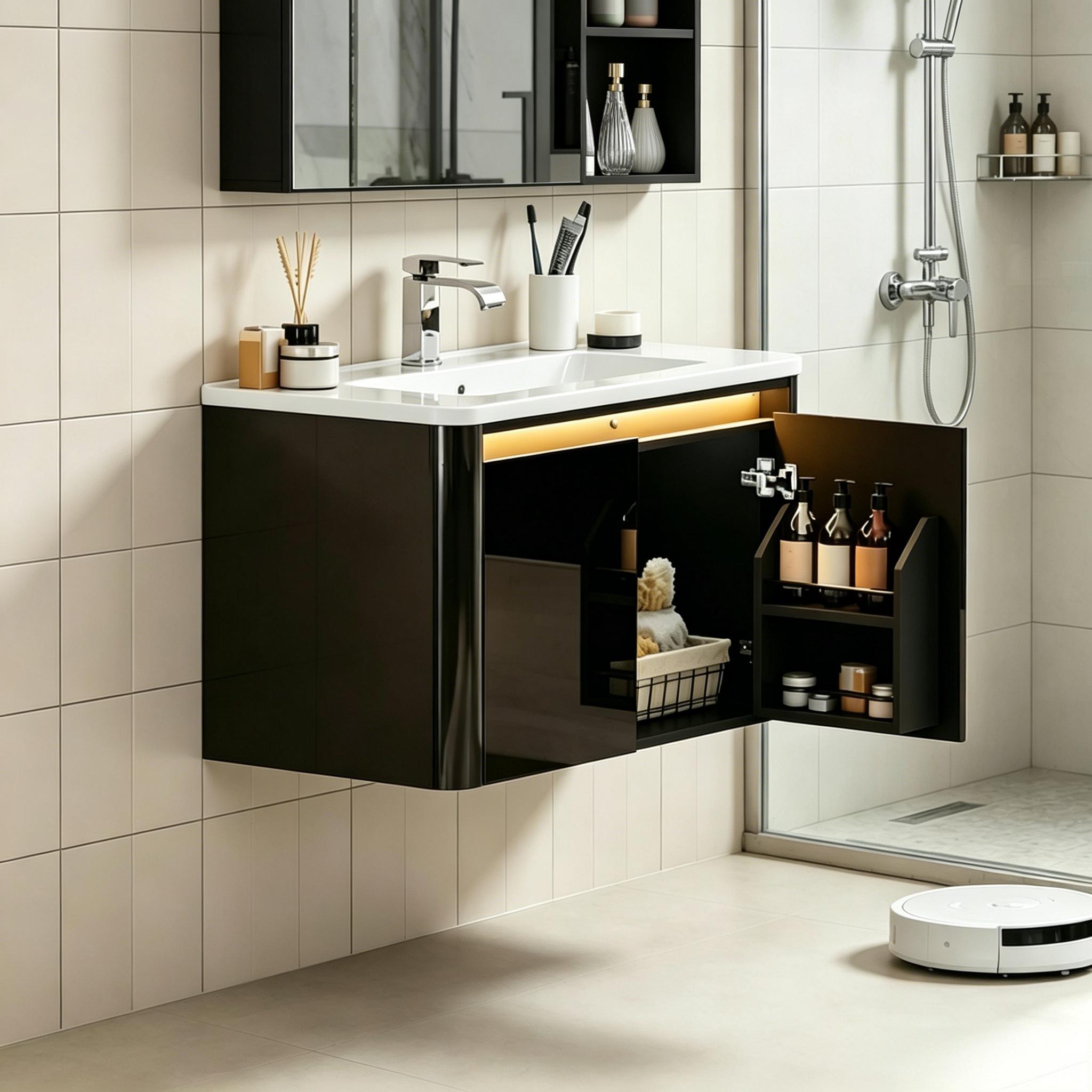 36 Inch Wall Mounted Bathroom Vanity with Sink and Mirror Cabinet,Modern Floating Bathroom Storage Cabinet with 2 Drawers and Soft Closing Door