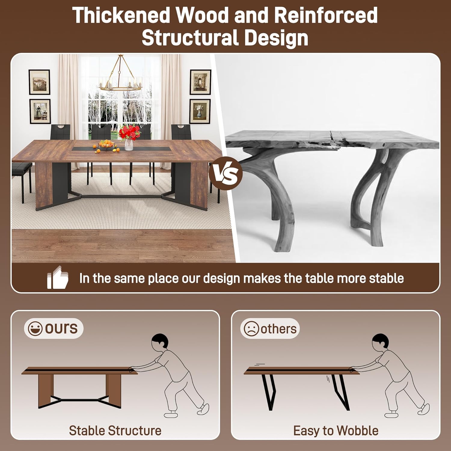 ANPOO 7-Piece Kitchen Dining Set for 4-8 People, 71" Rectangle Waterproof Wooden Table with 6 Chairs, Easy Clean Farmhouse Dining Table for Dining Room & Kitchen