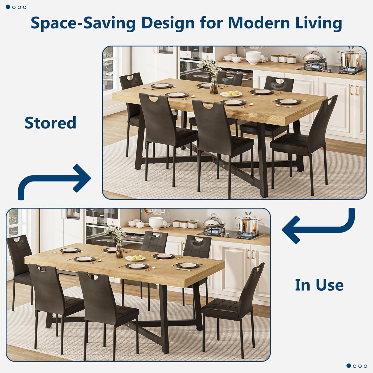 ANPOO 7 Pieces Dining Table & Chairs Set for 4-8 People, 71 Inch Kitchen Table with 6 Chairs, Rectangle Dining Table with Metal Legs for Dining Room, Living Room