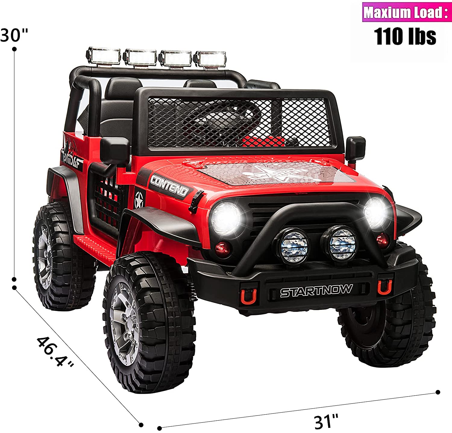 12 V Kids Ride On Truck, 2-Seater Battery Powered Toy Car w/ Remote Control, Spring Suspension, Bluetooth, LED Lights