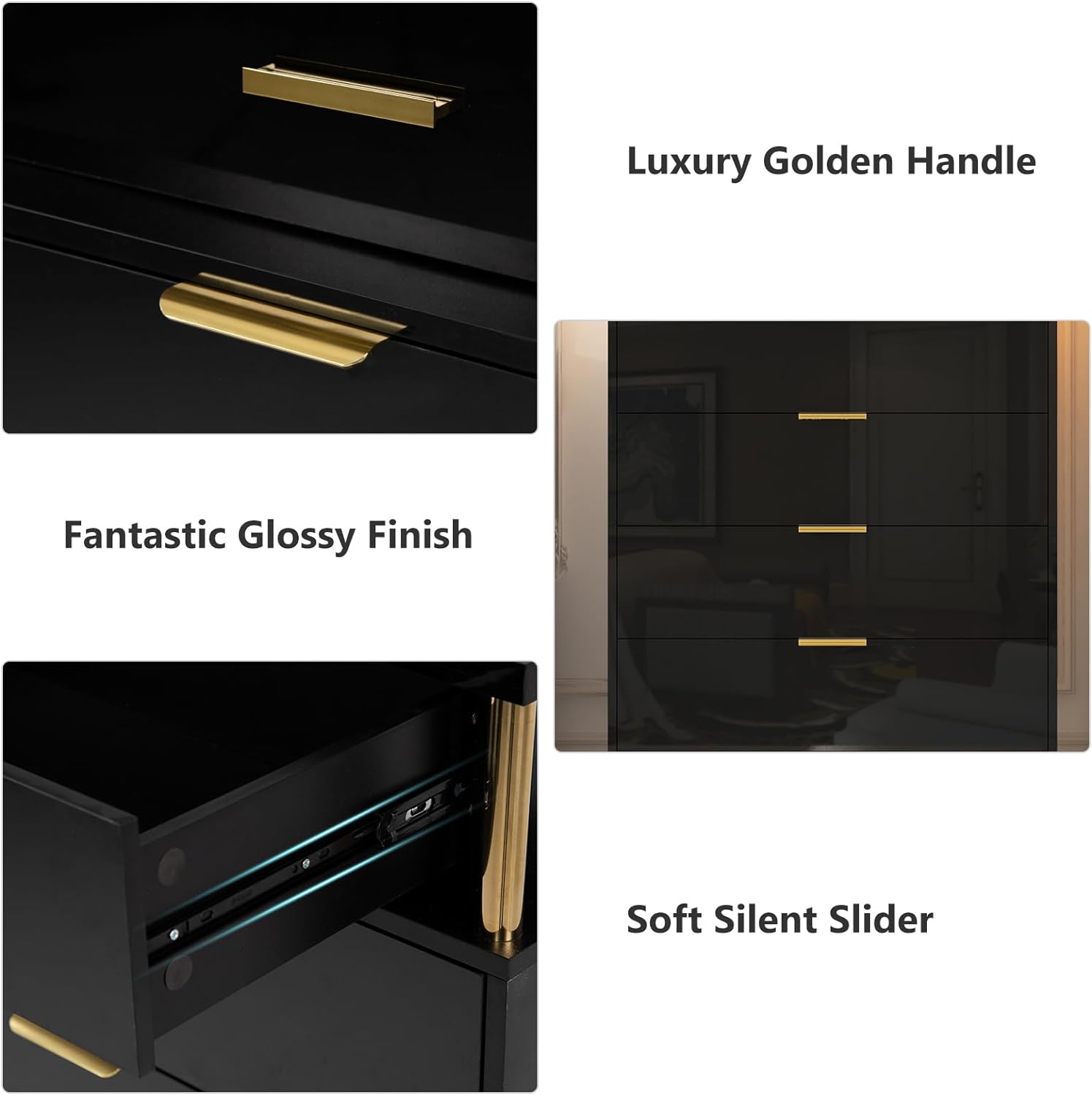 ChVans Black Dresser with LED Lights for Bedroom, Black Tall Closet Storage 5 Drawer Dresser, Chest of Drawers for Bedroom, Living Room, Hallway