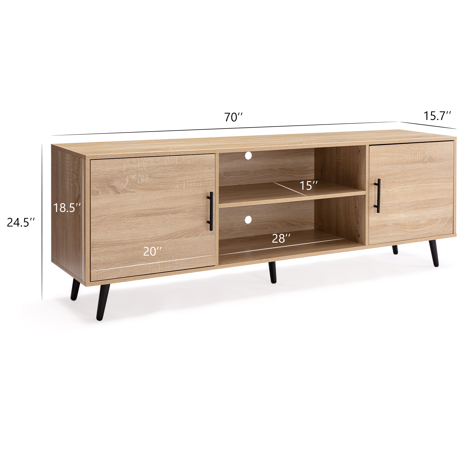 ChVans 70 Inch Mid Century Modern TV Stand for TVs up to 75 inches, Wood TV Stand with Storage, Entertainment Center for Living Room Bedroom, TV Media Console