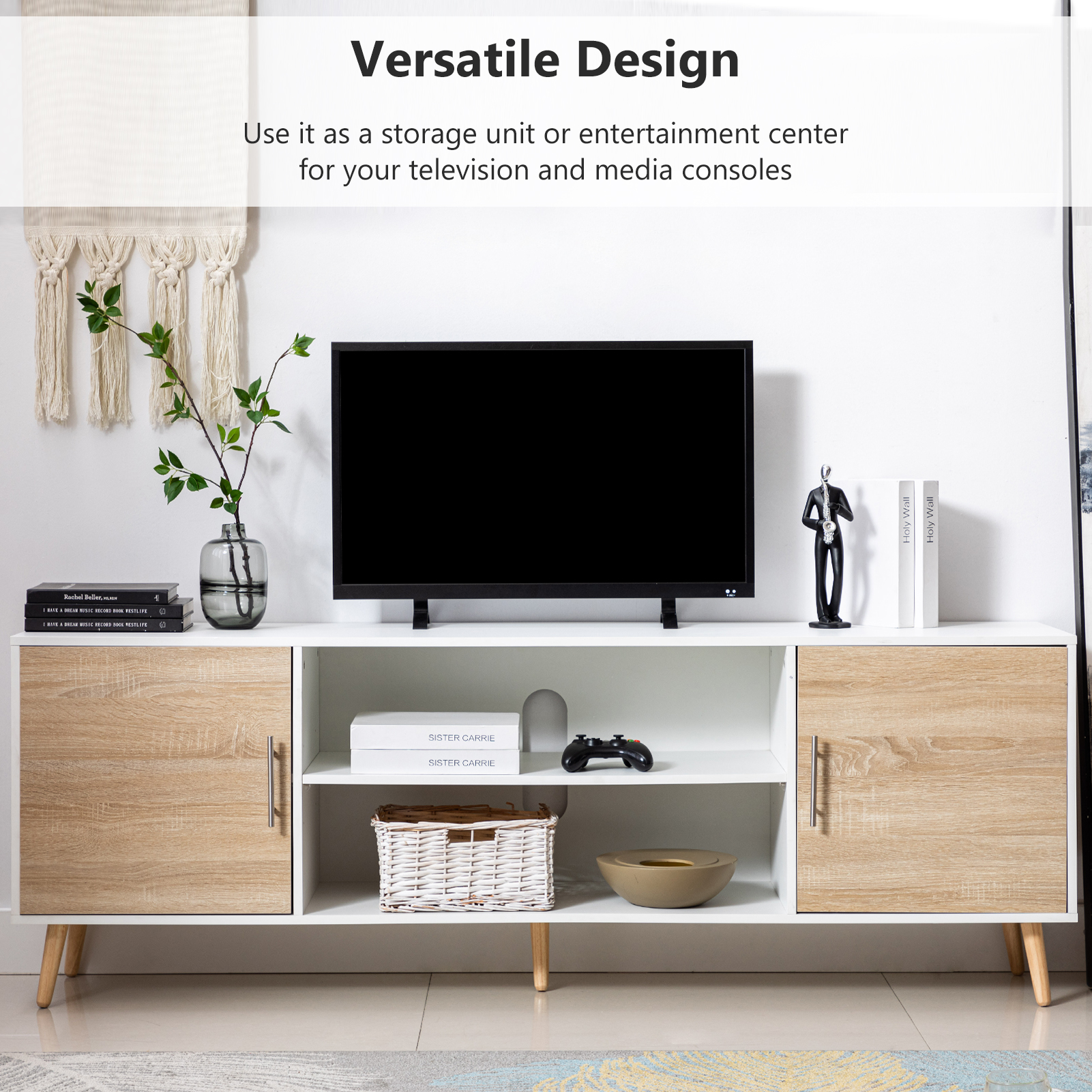 ChVans 70 Inch Mid Century Modern TV Stand for TVs up to 75 inches, Wood TV Stand with Storage, Entertainment Center for Living Room Bedroom, TV Media Console