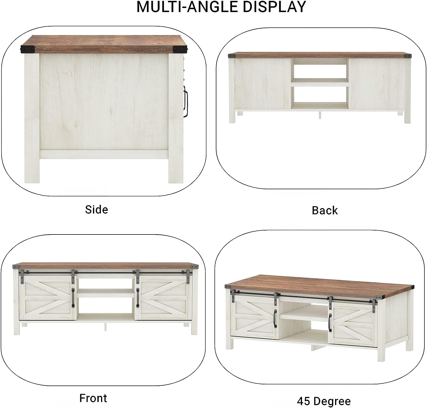 48" Modern Farmhouse Coffee Table with Adjustable Storage Cabinets Shelves, Modern Coffee Table for Living Room with Sliding Barn Door