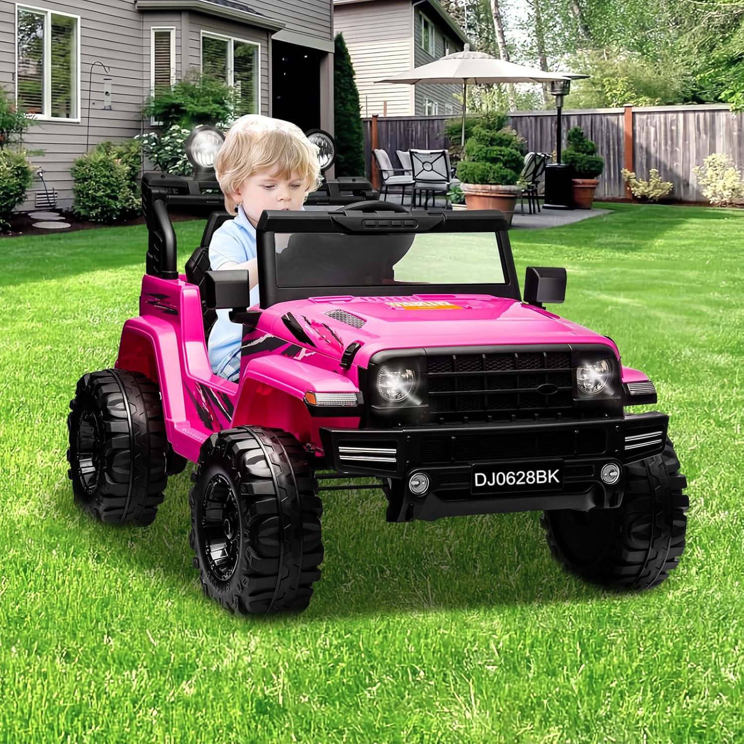 24 Volt Kids Electric Car Kids Ride On Car with Remote Control, 2-Seater Battery Powered Toy Car with LED Lights, Wheels Suspension, Music, Horn, 110 lbs Load