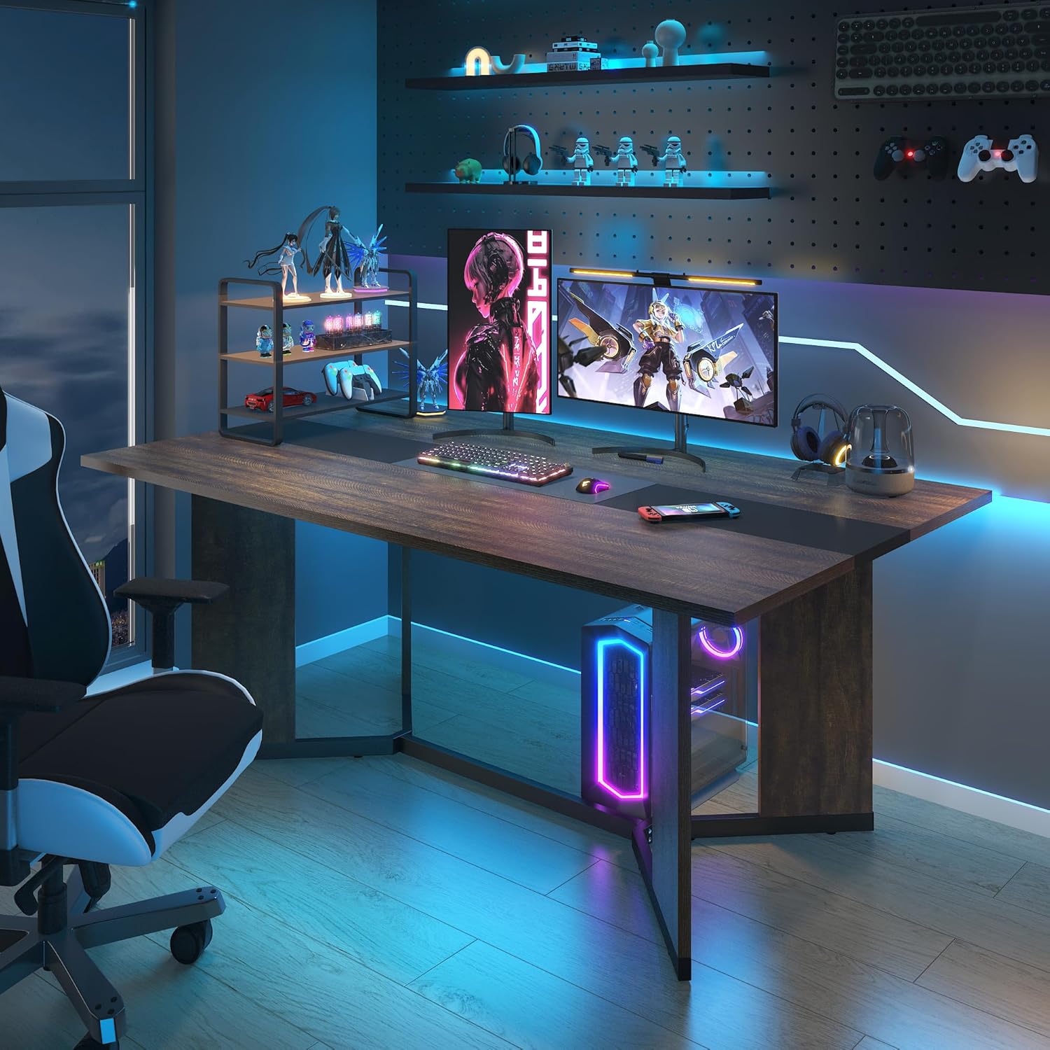 63 inch Large Rectangular Dining Table for 4-6 People, Dining Table with Marble-Color Wood Waterproof Tabletop and Adjustable Leg, Luxurious Family Dinner Table for Office Kitchen Living Room