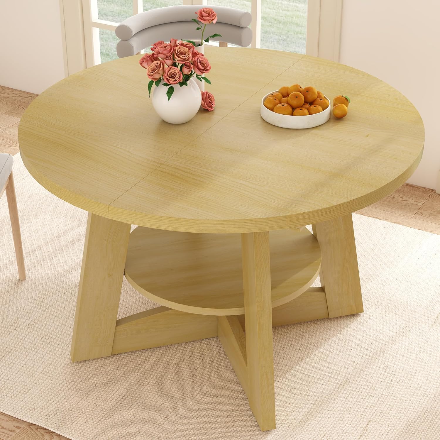 ChVans 47"-63" Extendable Round Dining Table for 4-8 Person, Modern Large Dinner Kitchen Table for Kitchen Dining Room, Save Space