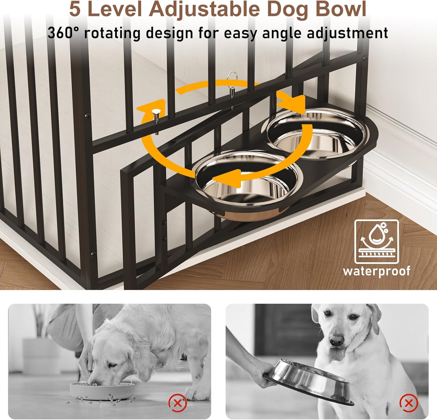 86.6" Dog Crate Furniture TV Stand for Large Breed Dogs, Wooden Kennel with Dual rooms, Dog Bowl, 2 Drawers &  Cabinet for Medium-Large Dogs