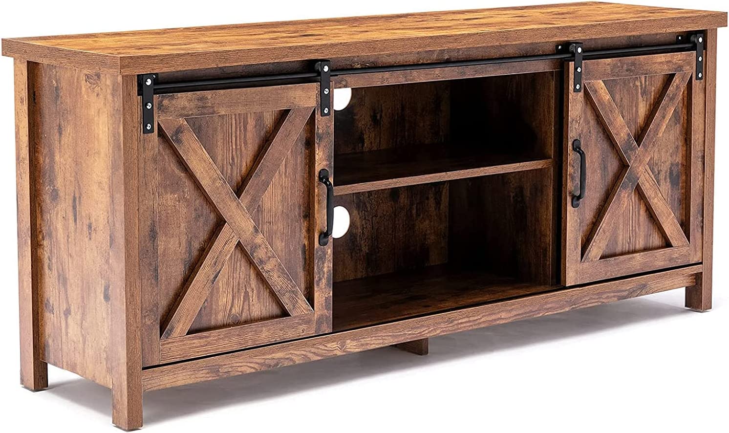 58" Farmhouse Sliding Barn Door TV Stand for TVs up to 65" Television Cabinet(Dark gray), Wood, Metal