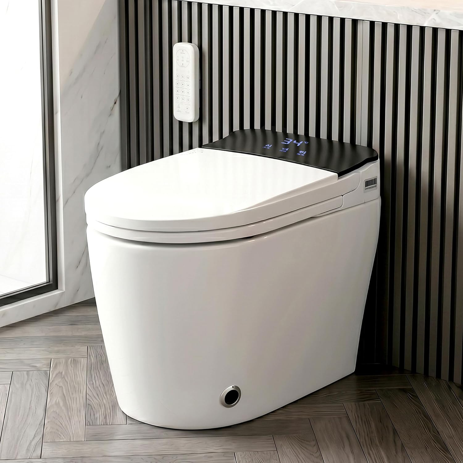 Modern Smart Toilet with Bidet Built In,Heated Seat,Warm Air Dryer,Adjustable Temp,Foot Sensor,Auto Lid&Seat,Electric Tankless Toilets with LED Display,1.28 GPF