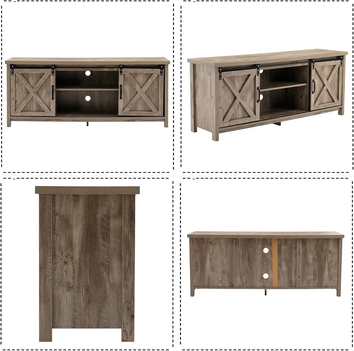 58" Farmhouse Sliding Barn Door TV Stand for TVs up to 65" Television Cabinet(Dark gray), Wood, Metal