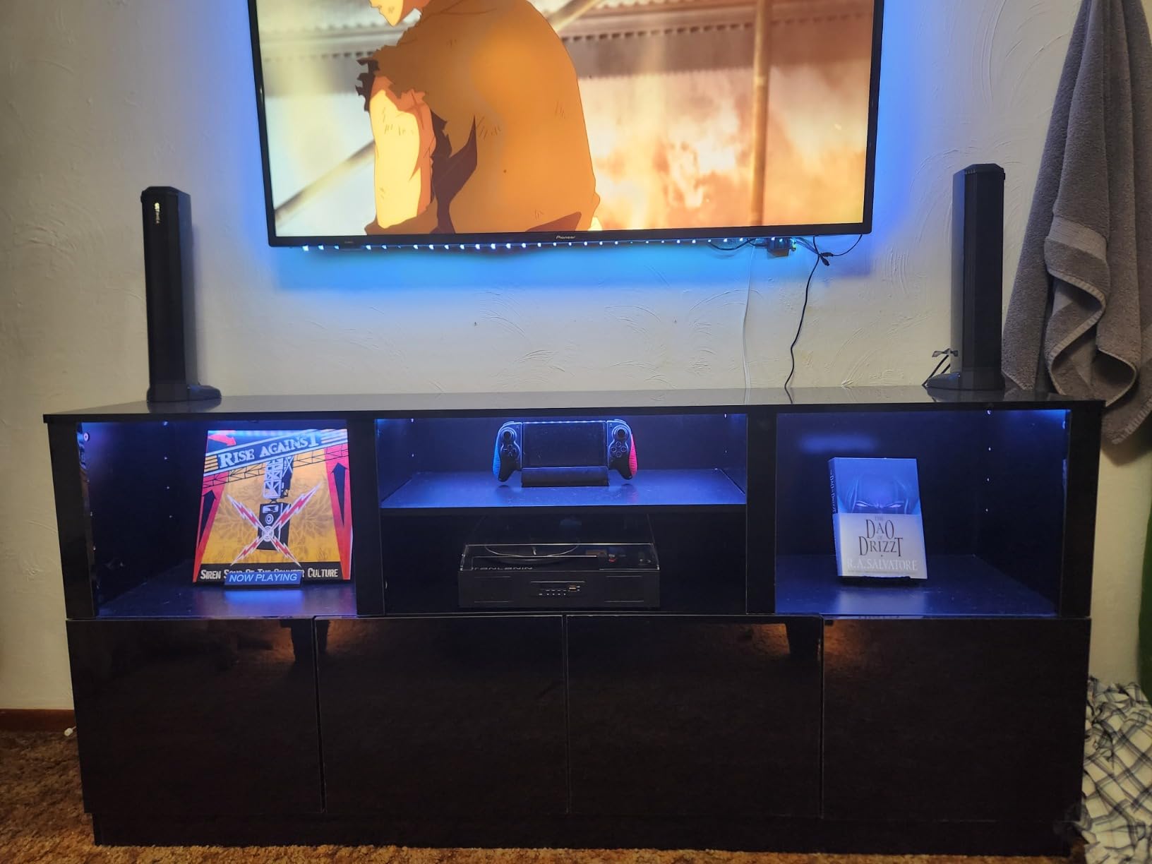 ANPOO LED TV Stand for 75” 80" 85" TVs, Tall Entertainment Center with 4 Door Storage Cabinets