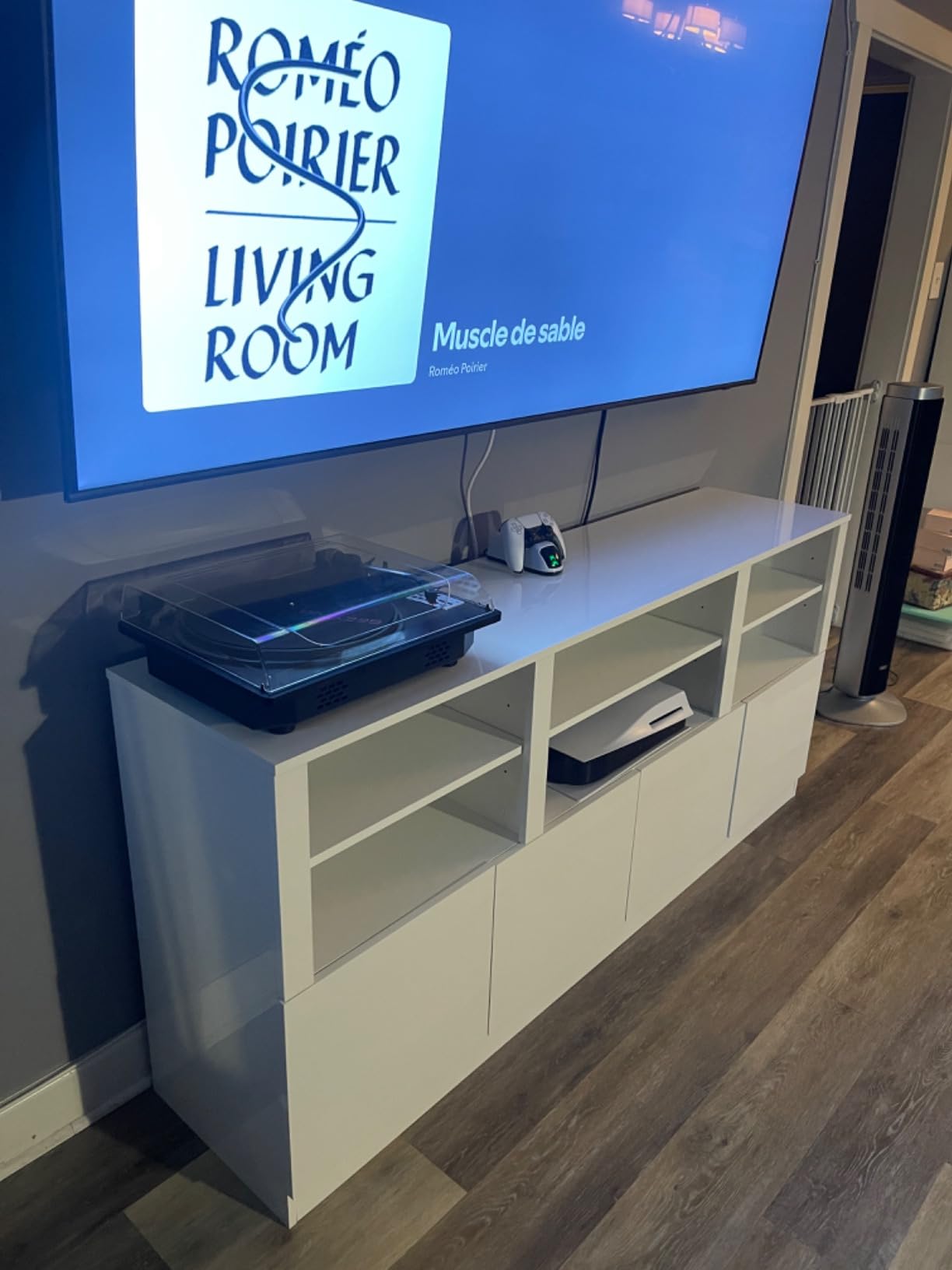 ANPOO LED TV Stand for 75” 80" 85" TVs, Tall Entertainment Center with 4 Door Storage Cabinets