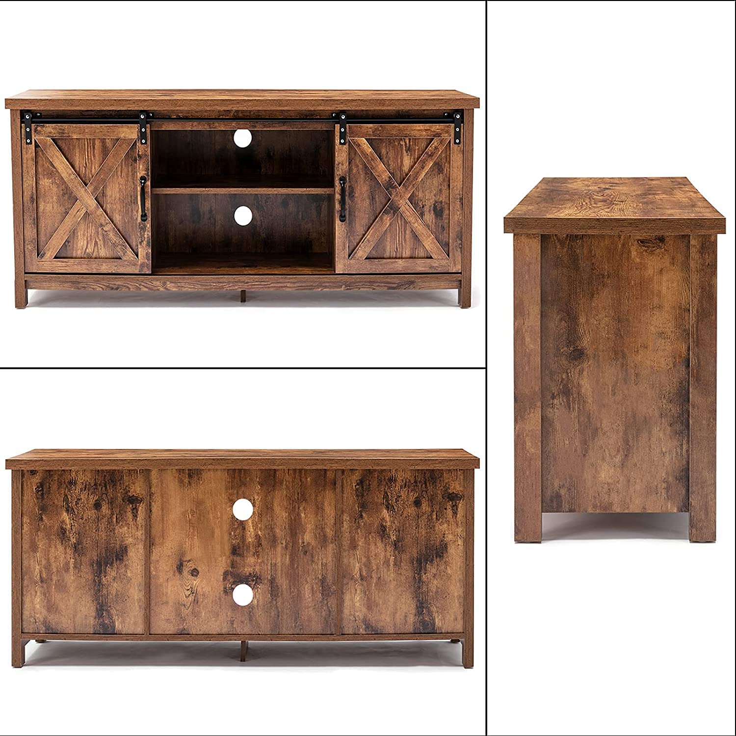 58" Farmhouse Sliding Barn Door TV Stand for TVs up to 65" Television Cabinet(Dark gray), Wood, Metal