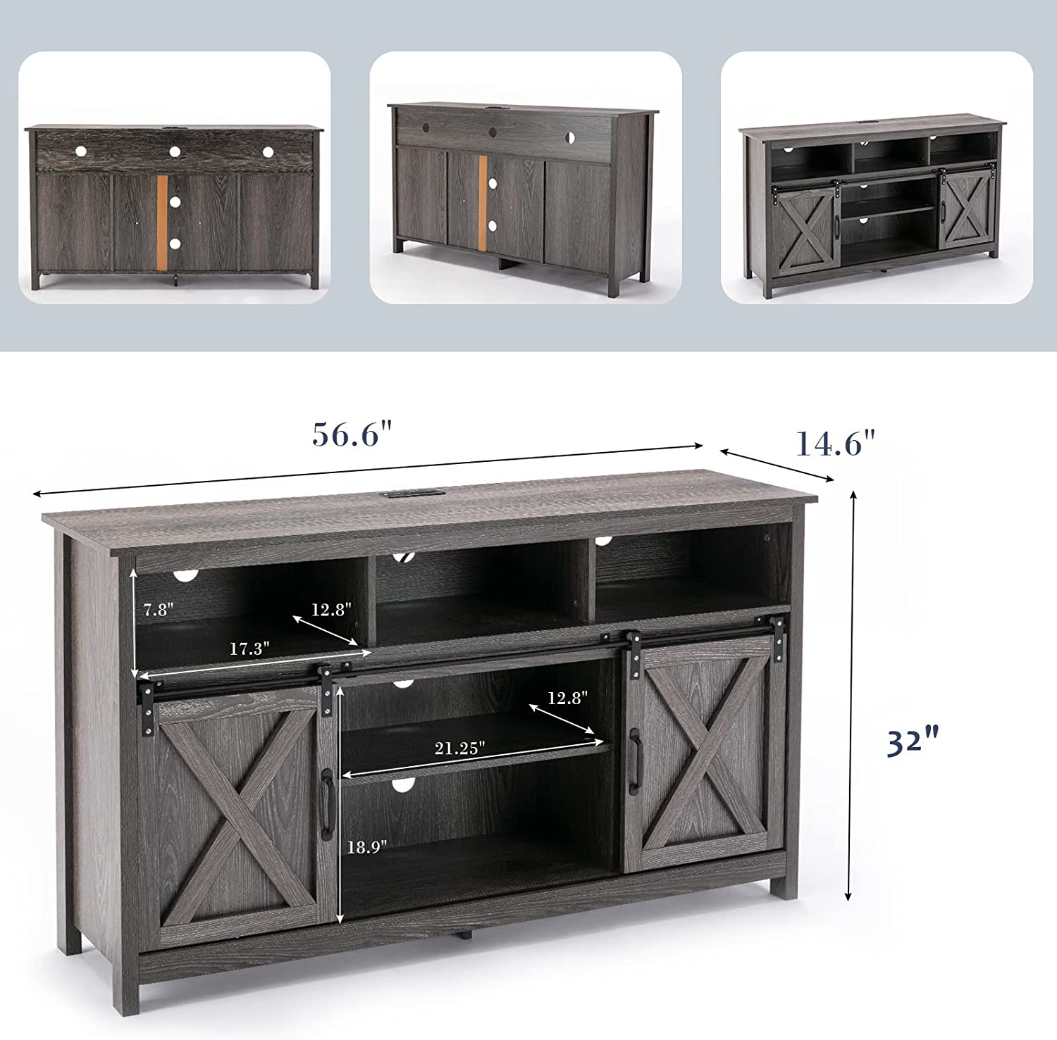 ANPOO Farmhouse TV Stand for 65 inch TVs, Rustic Entertainment Center TV Cabinet Stands with Power Outlets and LED lights