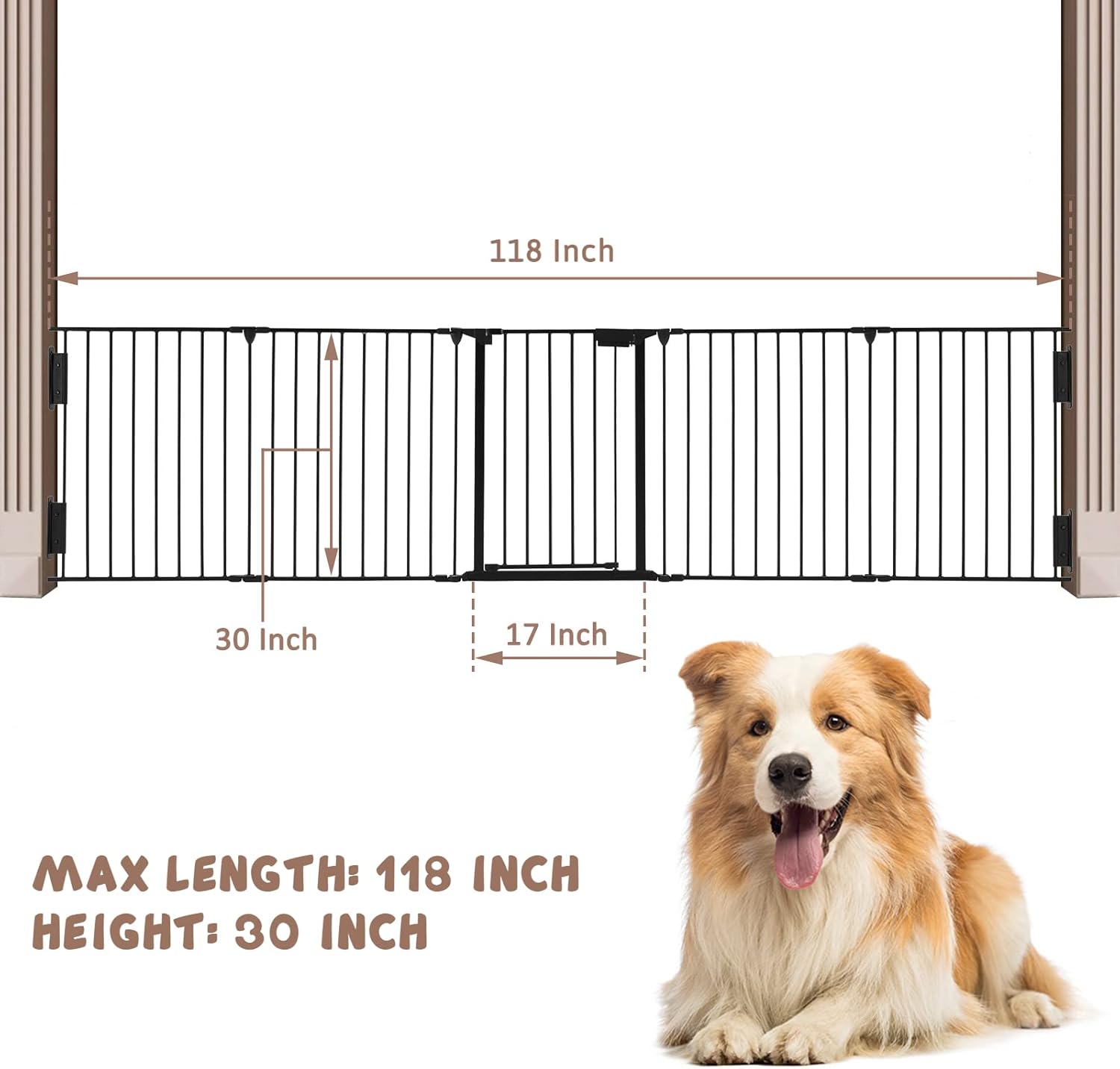 ChVans Fireplace Safety Fence, Fits 72''-118'' Wide, Metal Baby Gate with Door, Safety Fence for Toddlers/Pets/Dogs, 5-Panel