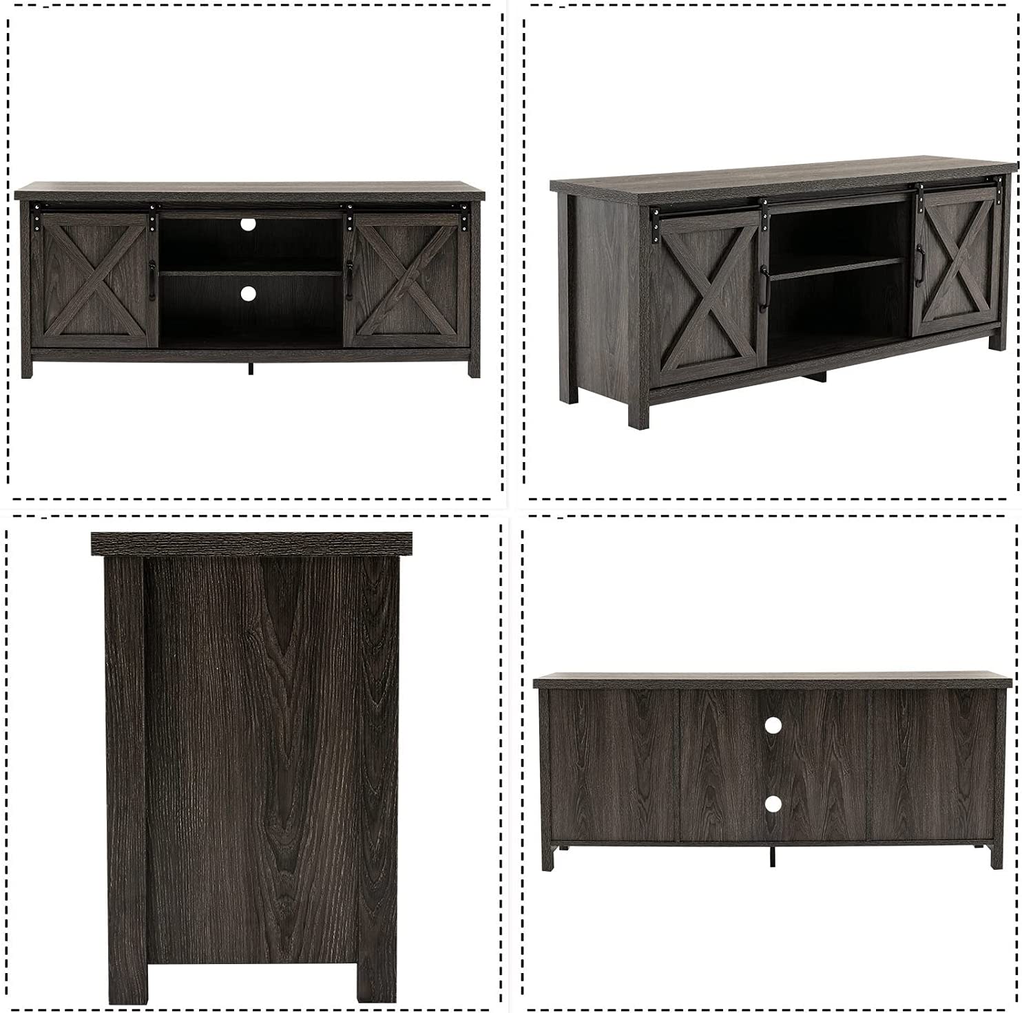 58" Farmhouse Sliding Barn Door TV Stand for TVs up to 65" Television Cabinet(Dark gray), Wood, Metal