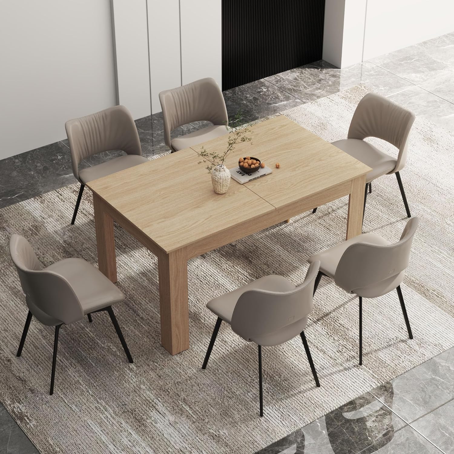 ChVans Large Mobile Extendable Dining Table for 6-10, Modern Wood Kitchen Table Rectangular Table for Dining Room, Living Room
