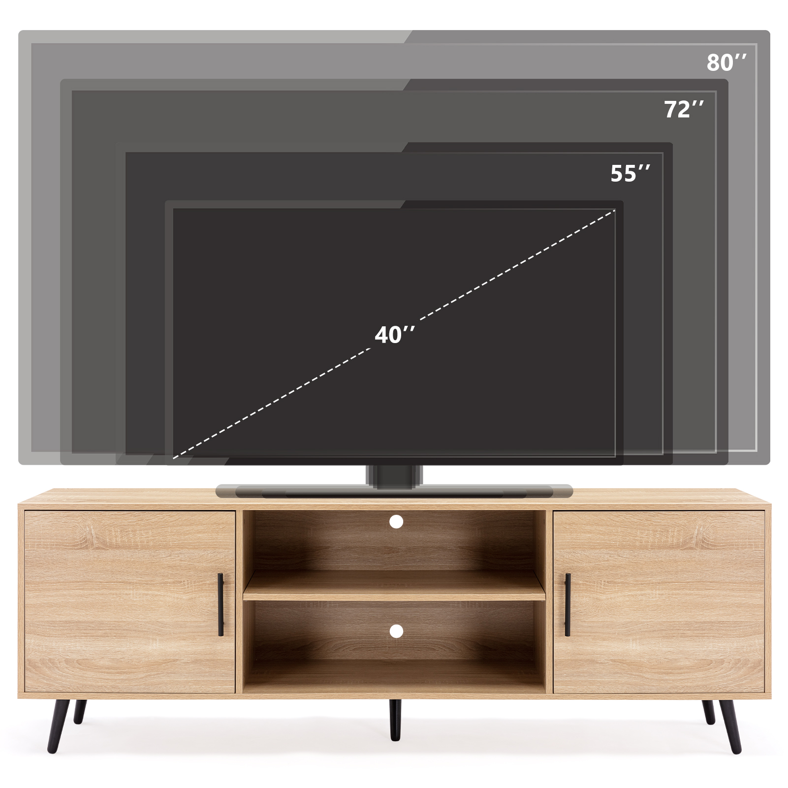 ChVans 70 Inch Mid Century Modern TV Stand for TVs up to 75 inches, Wood TV Stand with Storage, Entertainment Center for Living Room Bedroom, TV Media Console