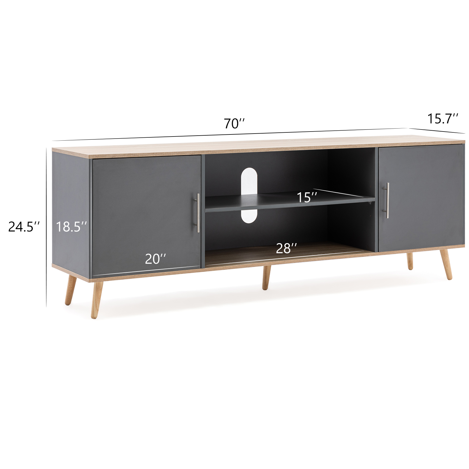 ChVans 70 Inch Mid Century Modern TV Stand for TVs up to 75 inches, Wood TV Stand with Storage, Entertainment Center for Living Room Bedroom, TV Media Console