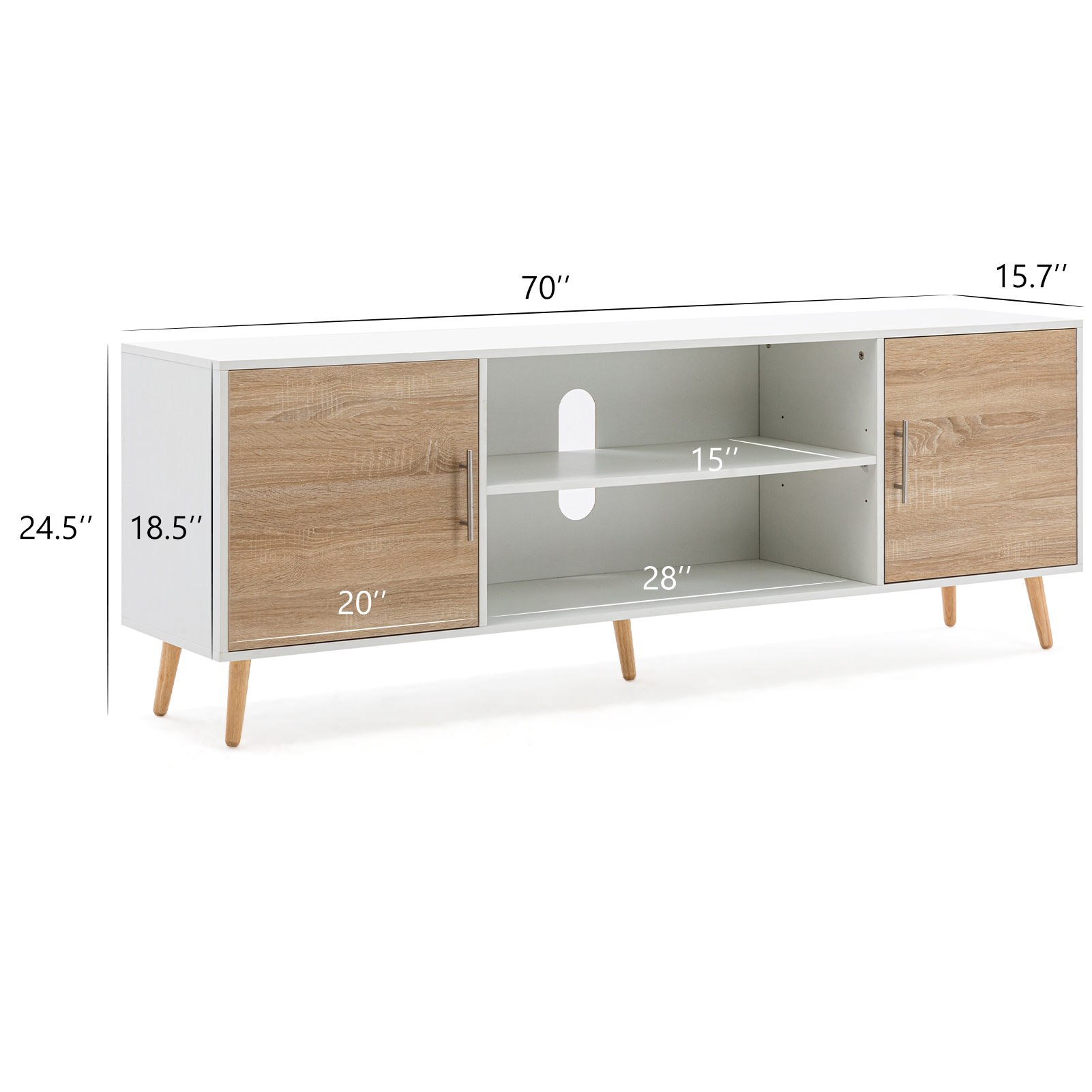 ChVans 70 Inch Mid Century Modern TV Stand for TVs up to 75 inches, Wood TV Stand with Storage, Entertainment Center for Living Room Bedroom, TV Media Console